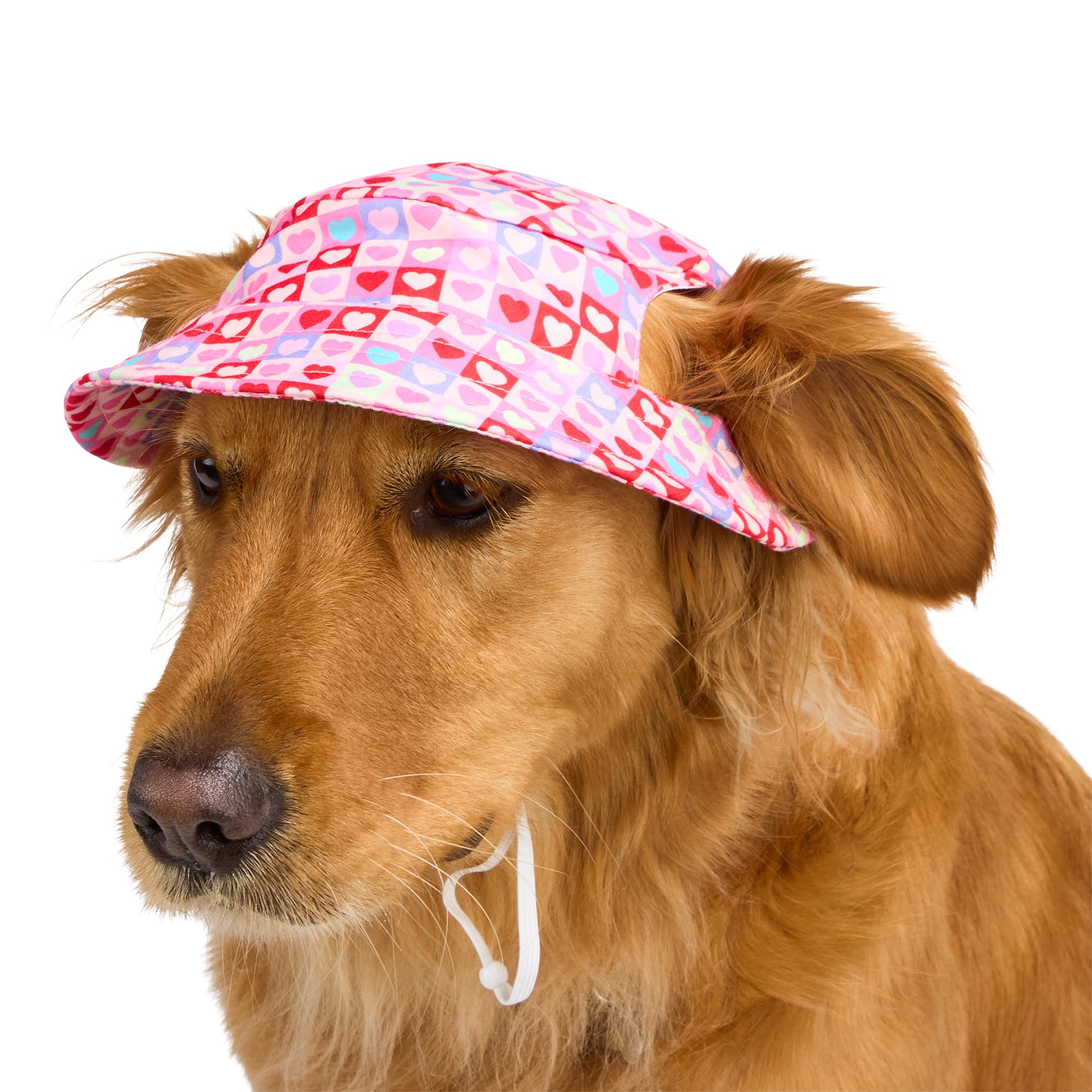 YOULY Reversible Heart Dog Bucket Hat, X-Small/Small, Pink Heart