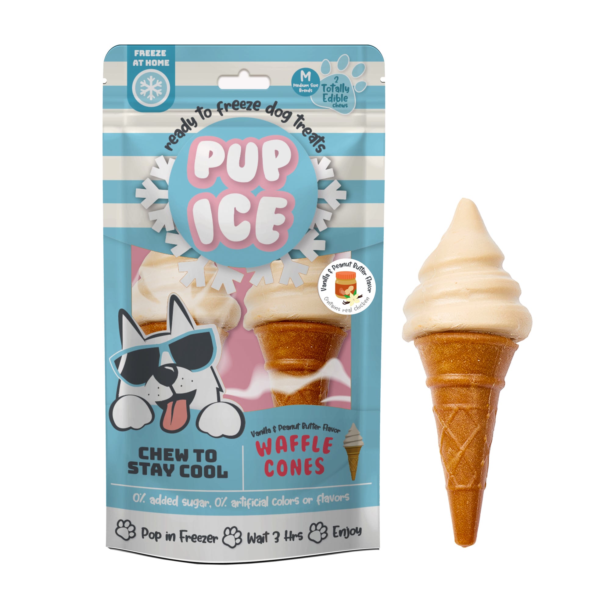 Pup Ice Waffle Cone Vanilla and Peanut Butter Treats for Dog, Pack