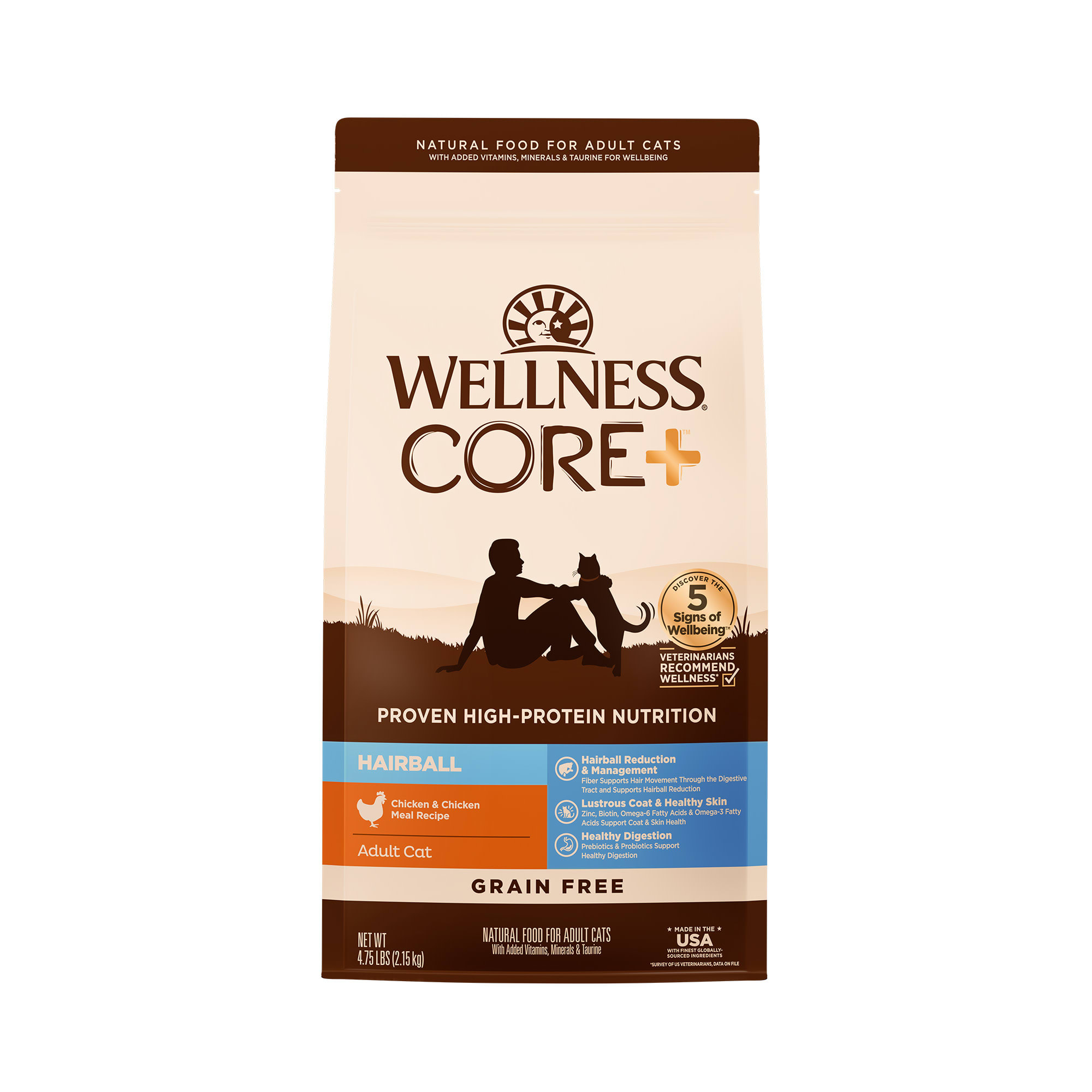 Wellness CORE+ Hairball Grain Free Chicken & Chicken Meal Recipe Adult ...