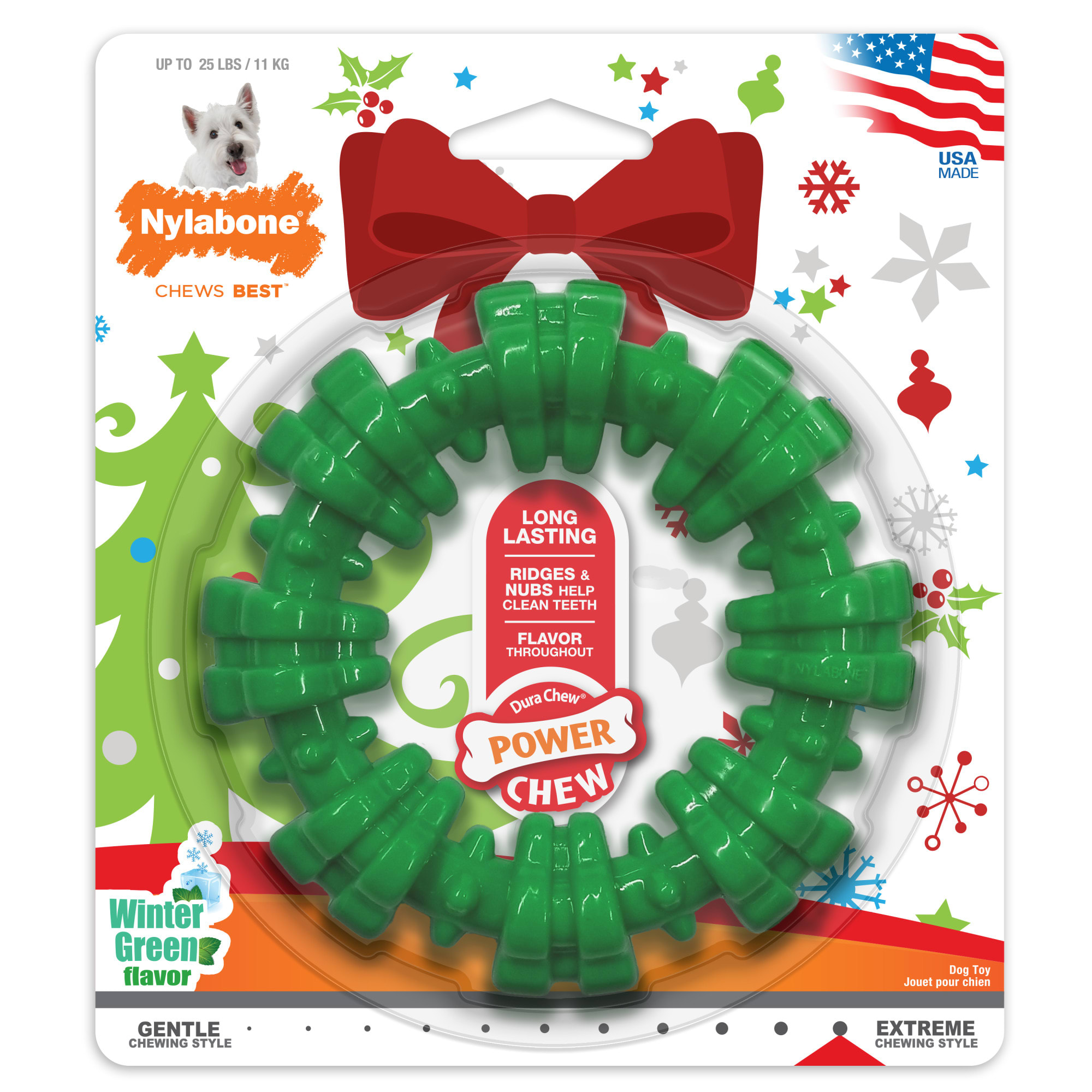 Nylabone Power Chew Holiday Textured Dog Chew Ring Winter Green for Dogs Up to 25 lbs. Small Petco