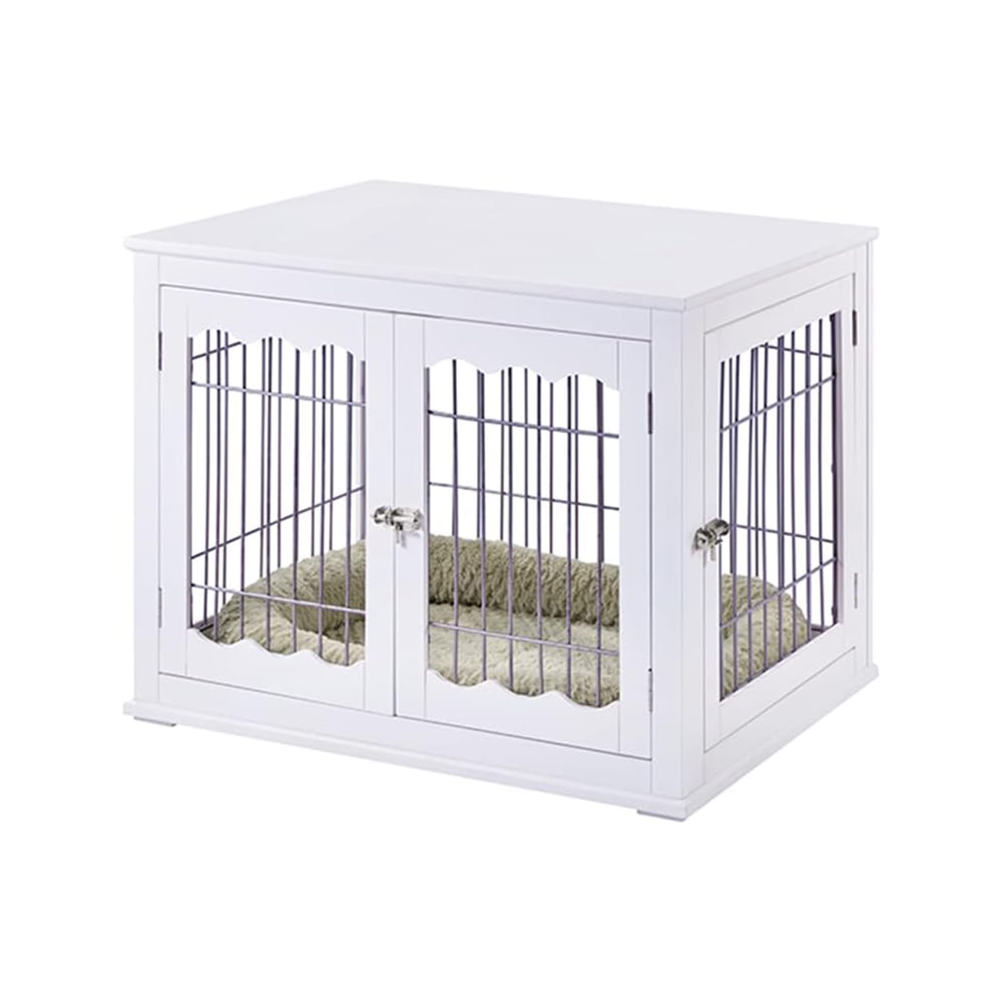 UniPaws Medium White Dog Crate & Stylish Side Table