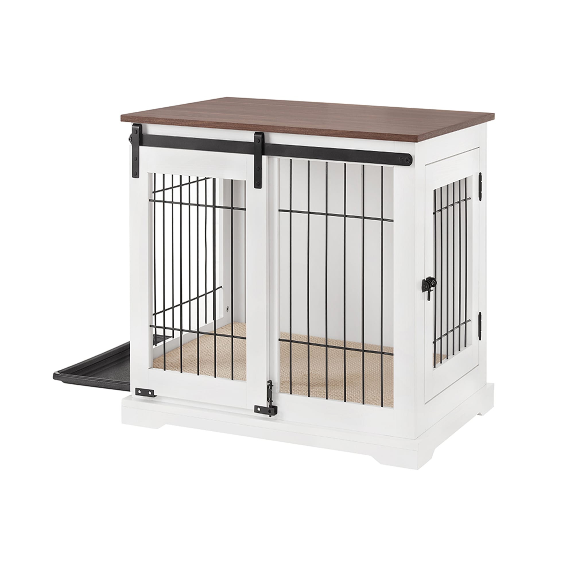 DAWNYIELD Dog Crate For Large Dog, Furniture Style Pet Crate With Sliding Doors, Wooden Indoor Dog Kennel Side Table With Drawer, Lockable Dog House