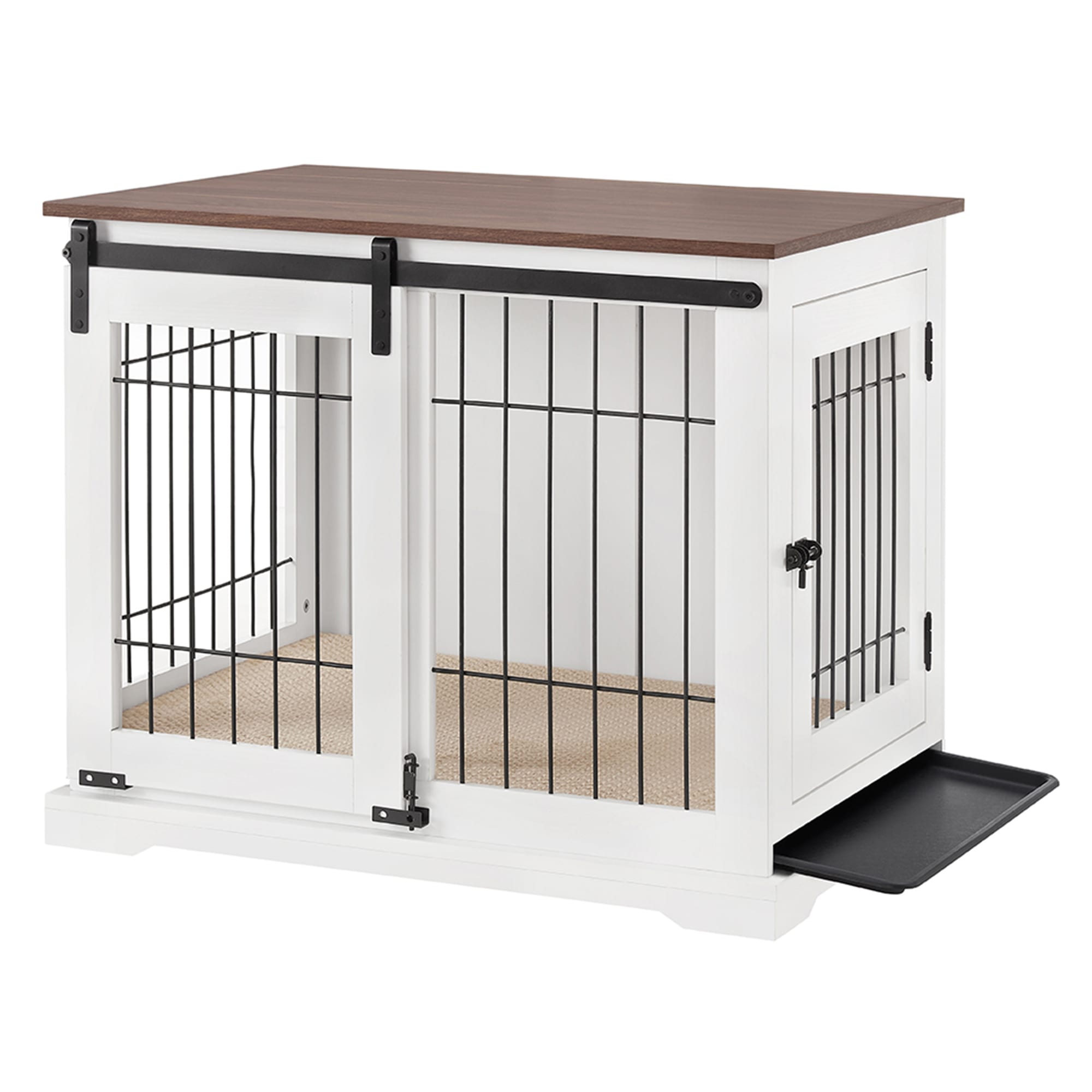 UniPaws White Dog Crate Furniture with Sliding Barn Door, 31.6" L X 23.9" W X 26.5" H Petco
