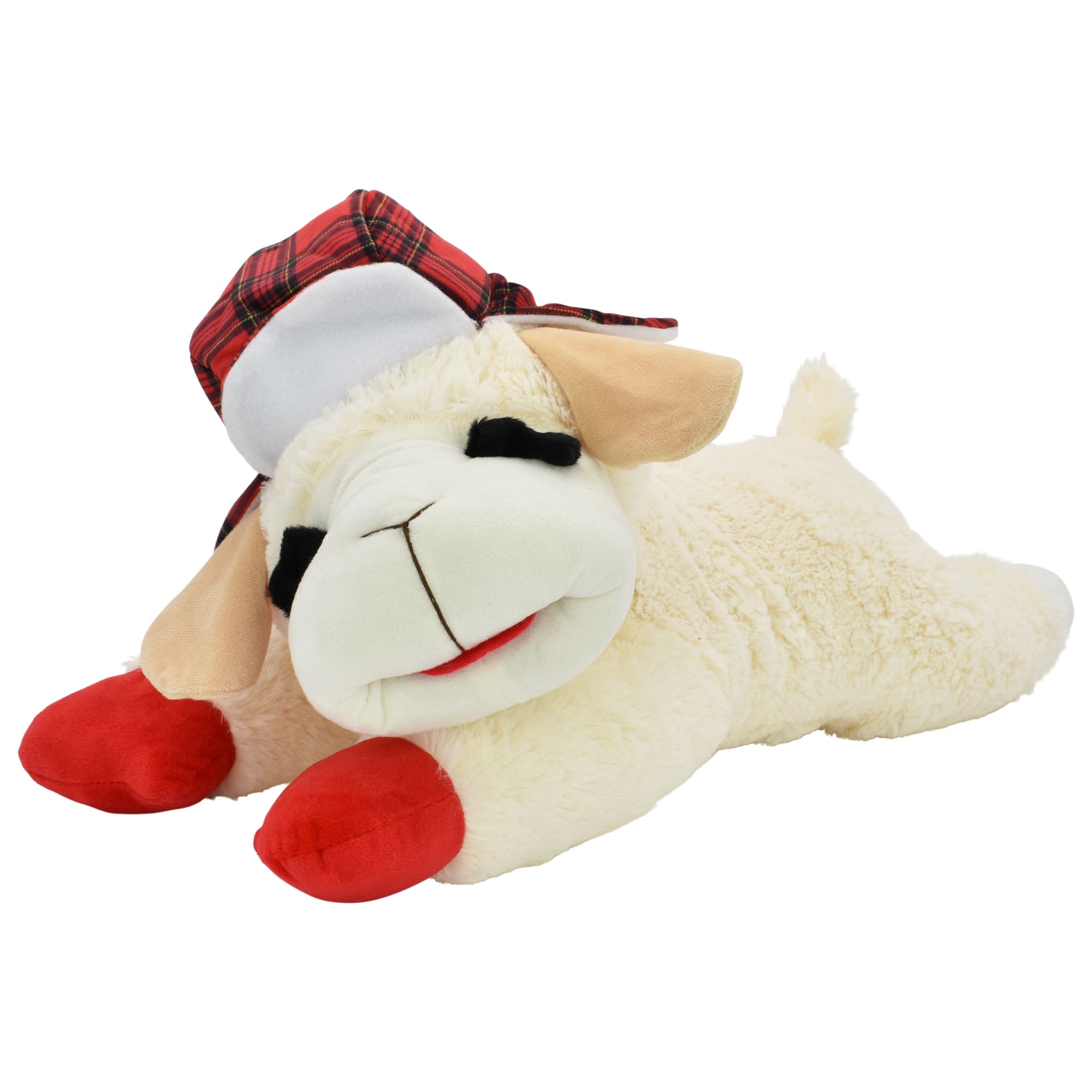 Multipet International Holiday Jumbo Lamb Chop Dog Toy with Plaid Trapper Hat XX Large Petco