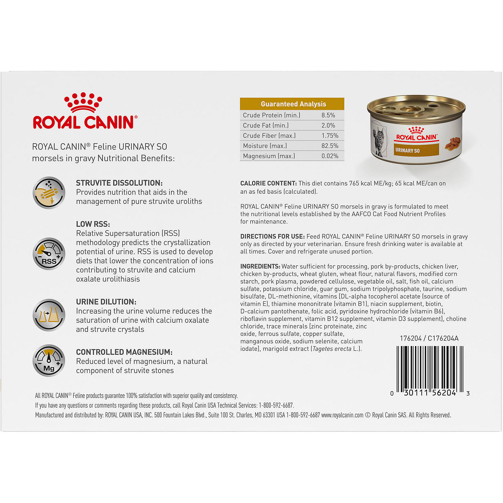 Royal Canin Veterinary Diet Adult Urinary SO Morsels in Gravy Canned Cat Food, 3-oz can, case of 6