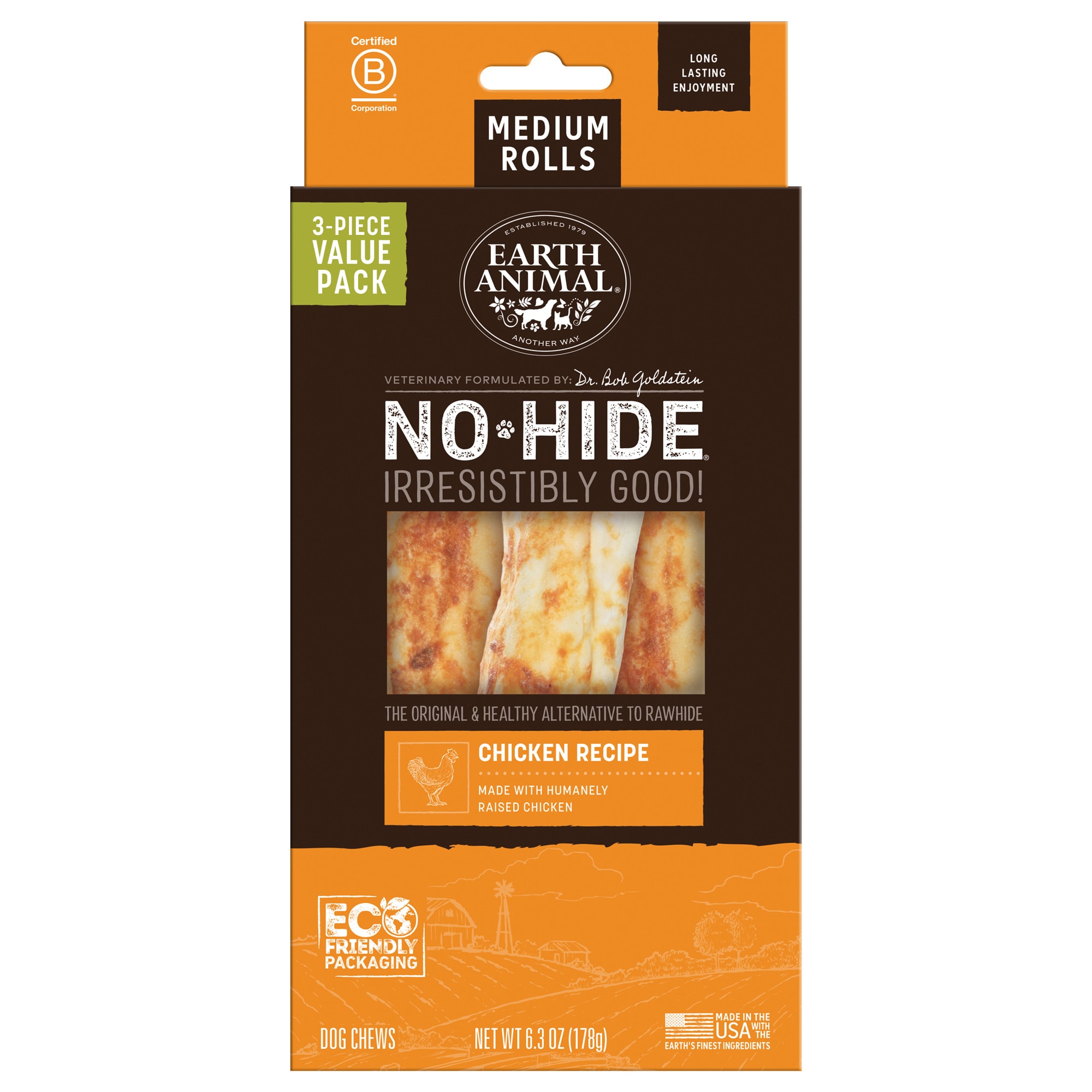Earth Animal No-Hide Rolls Chicken Recipe Medium Natural Long