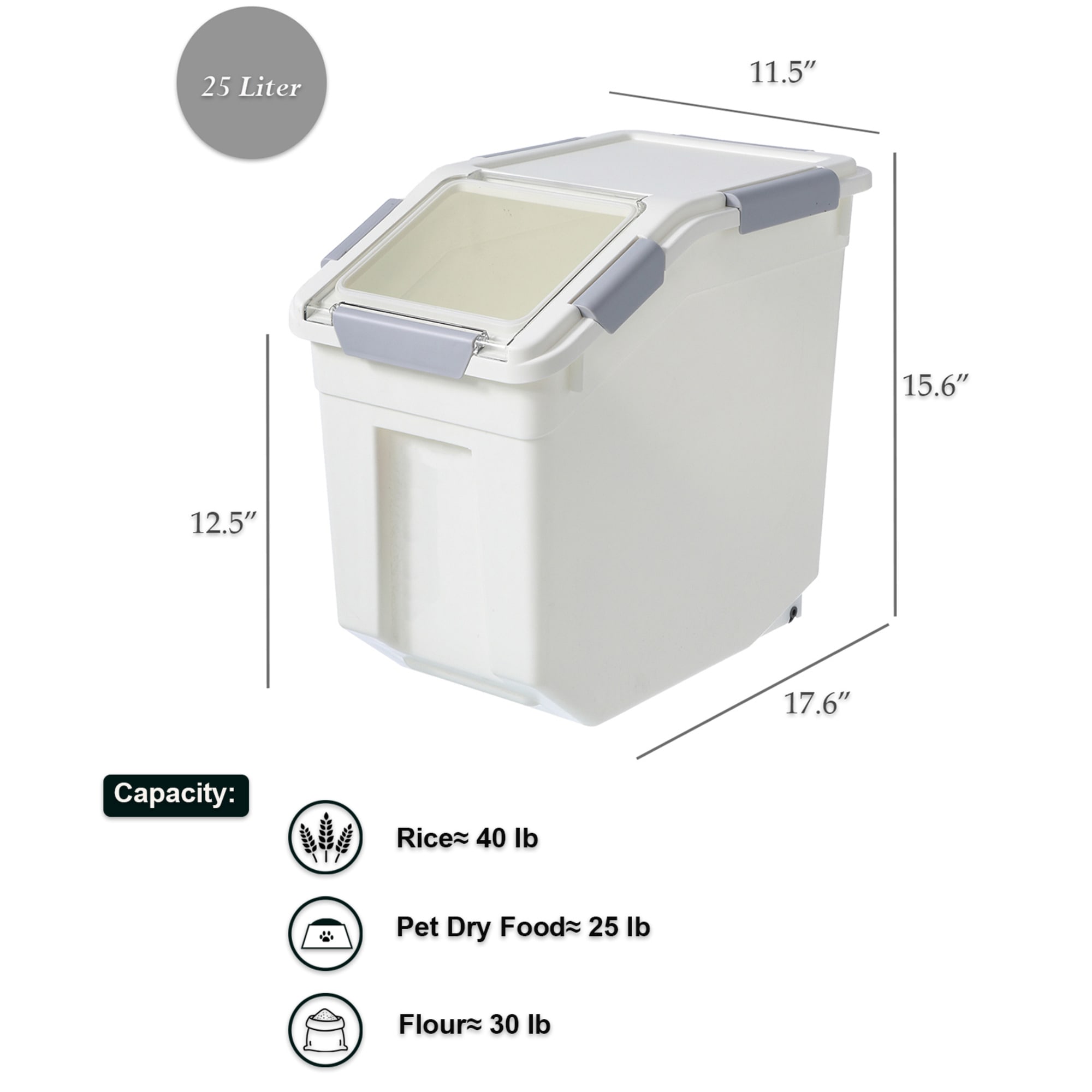 Hanamya 33 Liter Plastic Food Storage Container with Cup in White