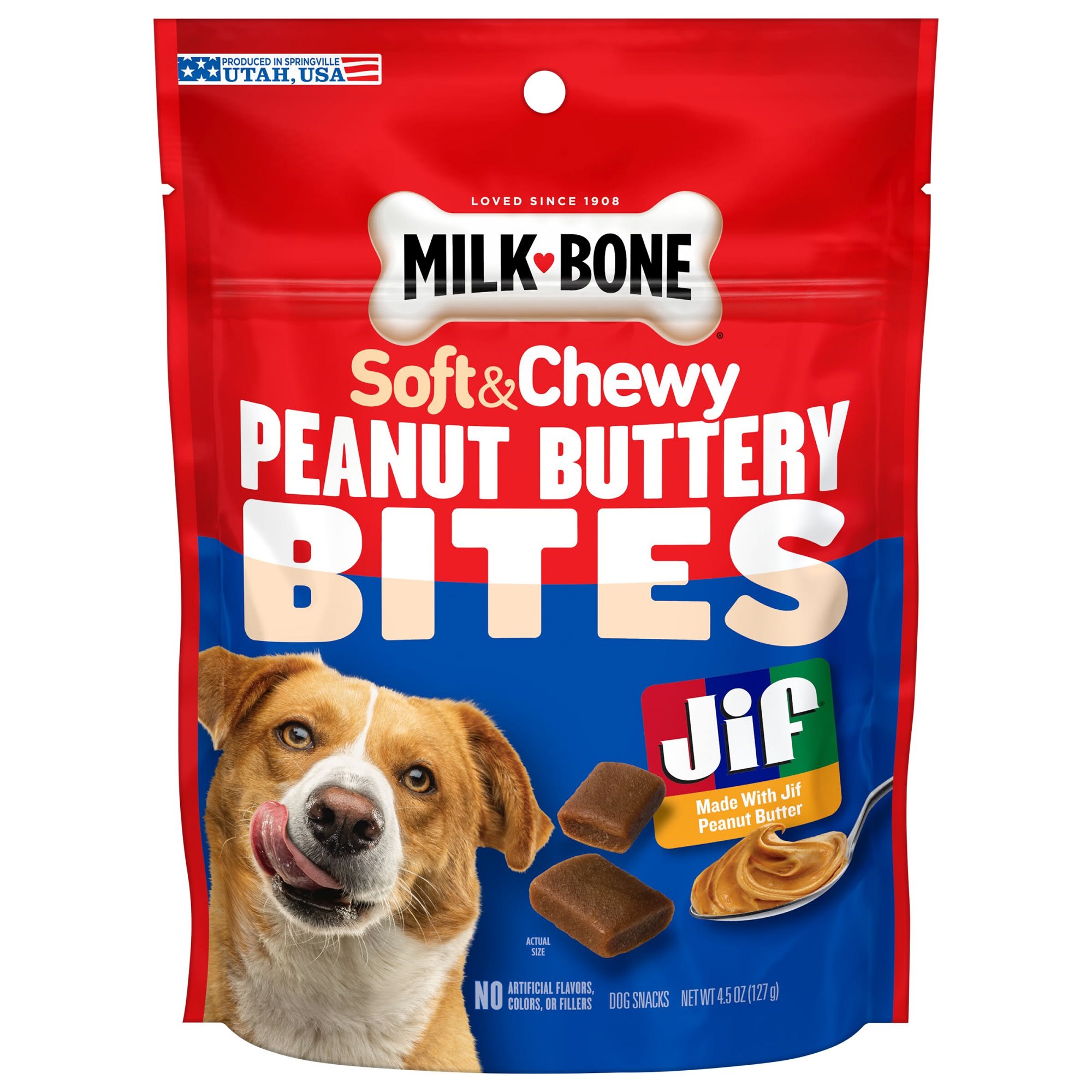 Milk-Bone Peanut Buttery Bites Soft Dog Treats with Jif Peanut
