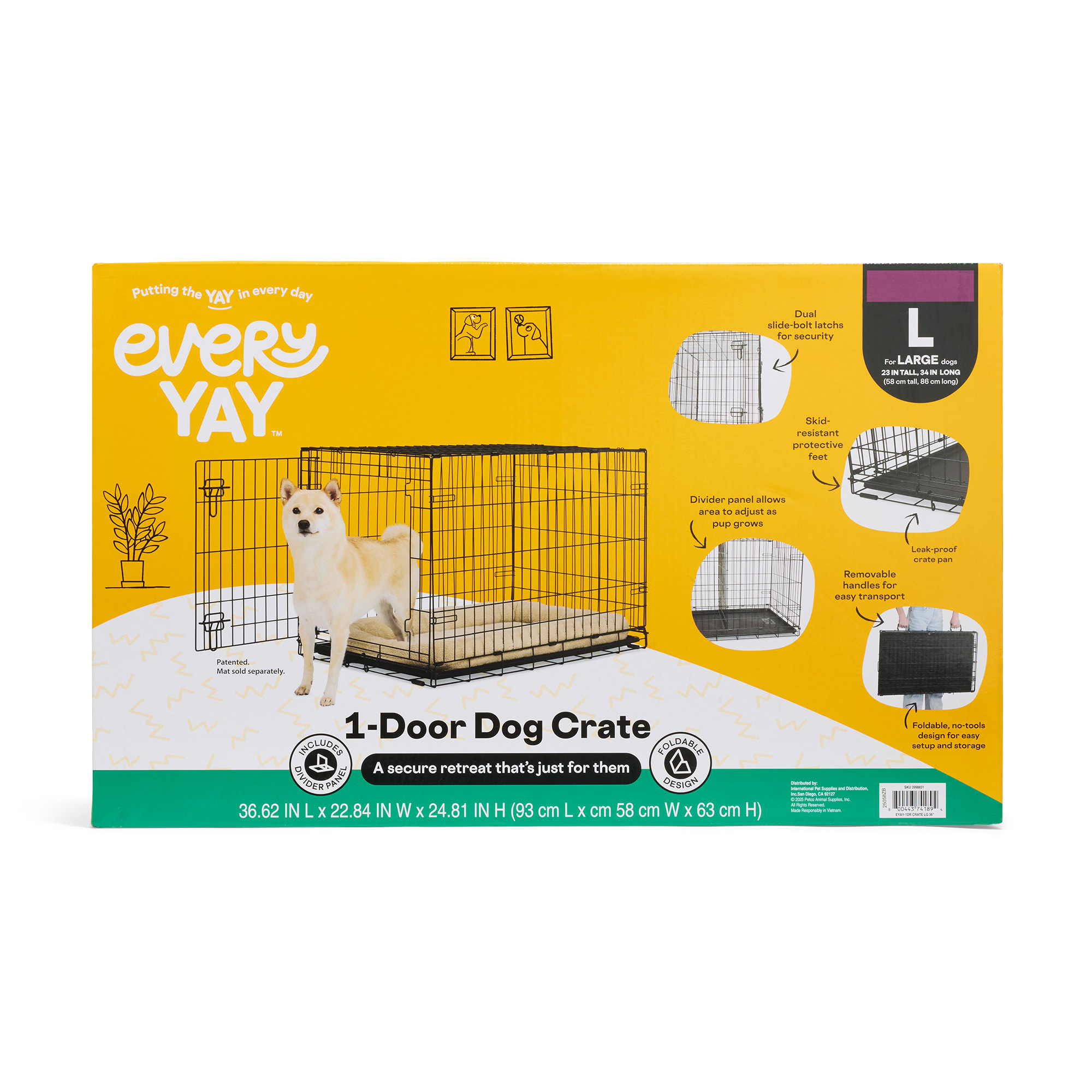 EveryYay 1-Door Dog Crate, X-Small, 18" L X 12" W X H, Black