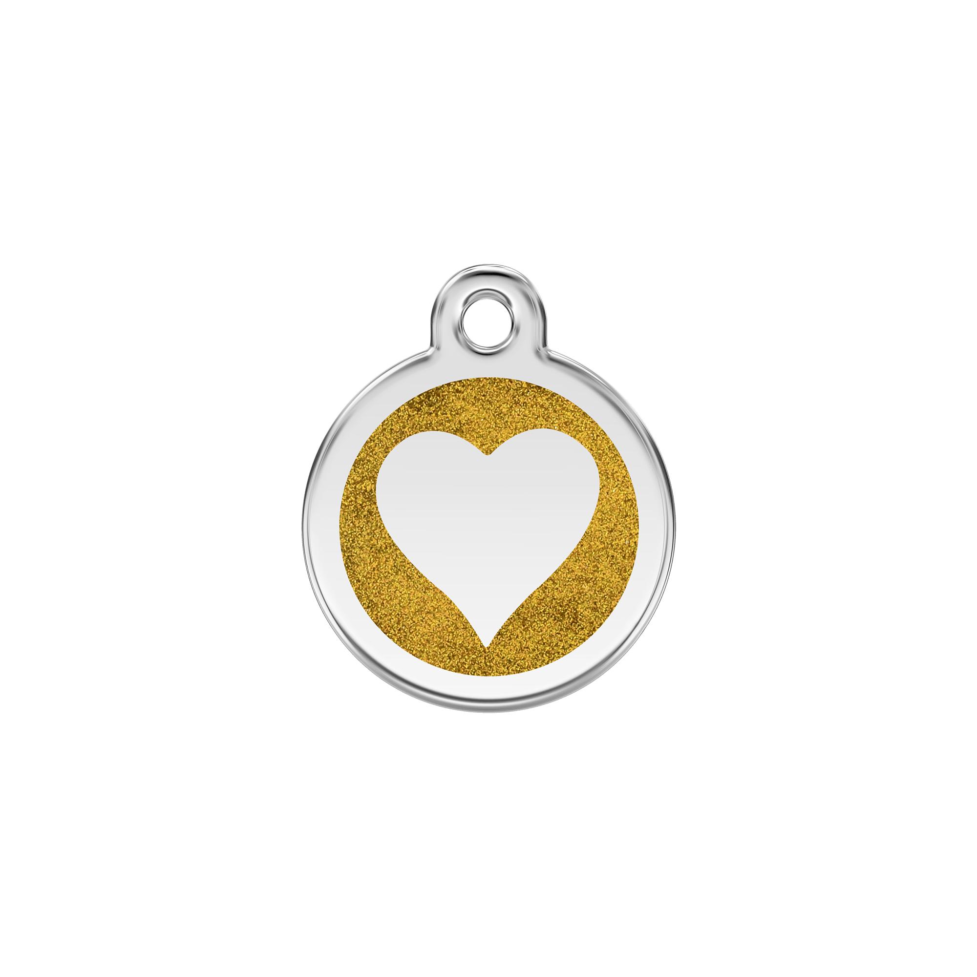 Red Dingo Stainless Steel and Glitter Heart Pet ID Tag, Gold