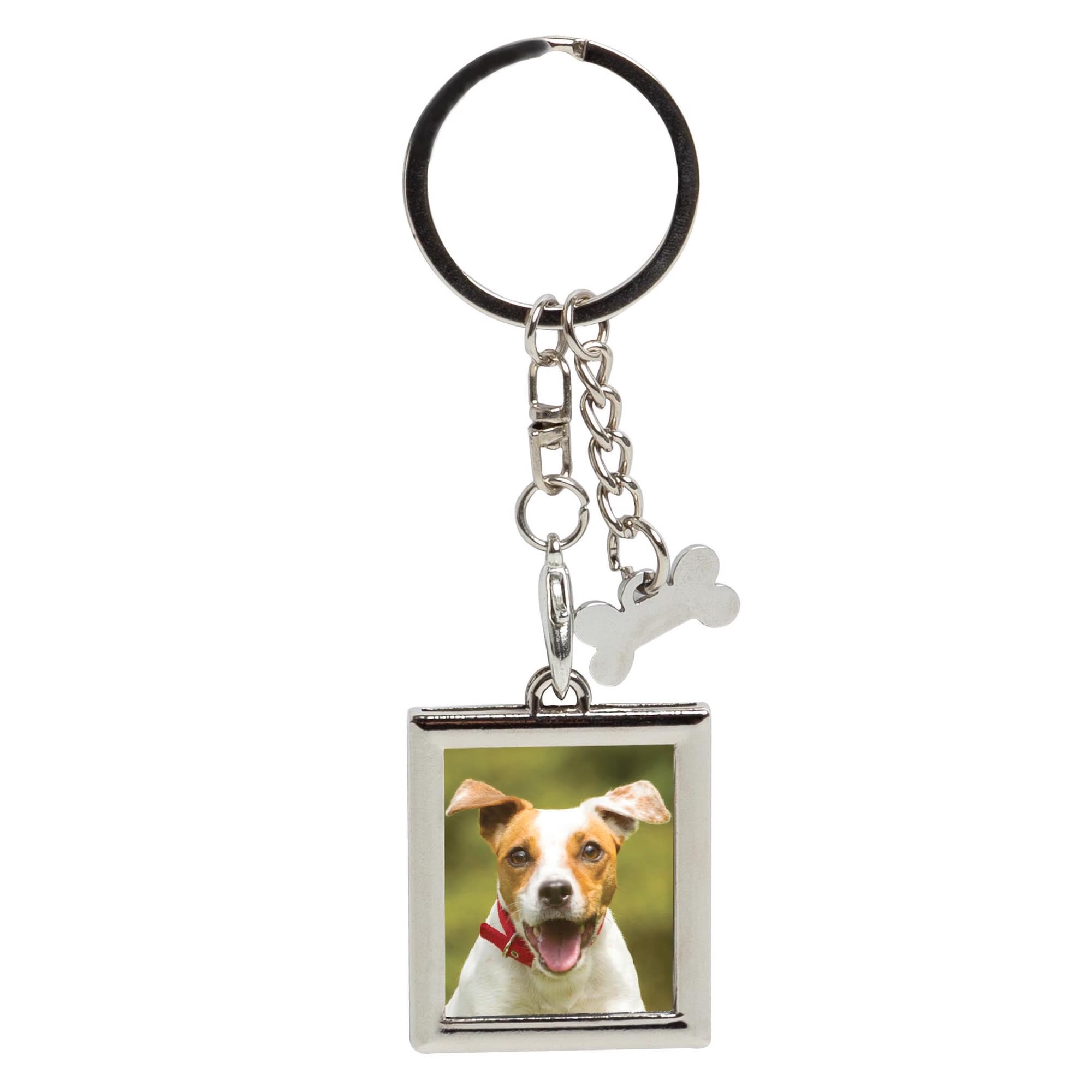 Pearhead Pet Metal Keychain with Square Photo Frame and Bone