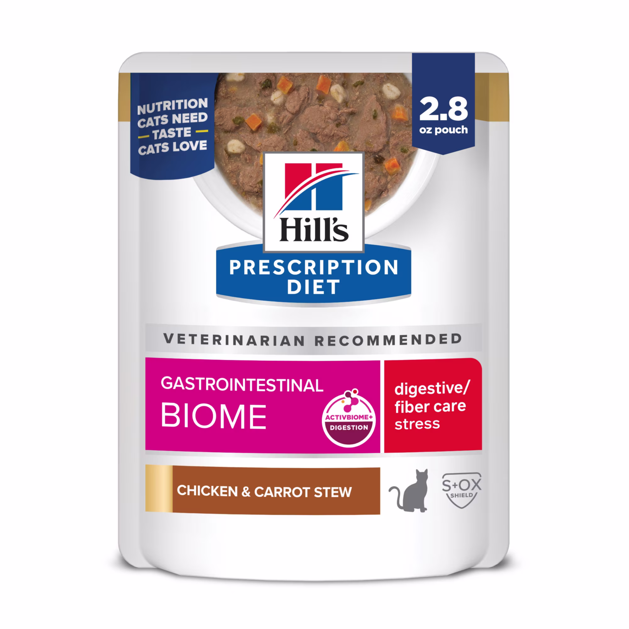Hill's Prescription Diet Gastrointestinal Biome + Stress Chicken & Carrot Stew Wet Cat Food, 2.8 oz., Case of 24