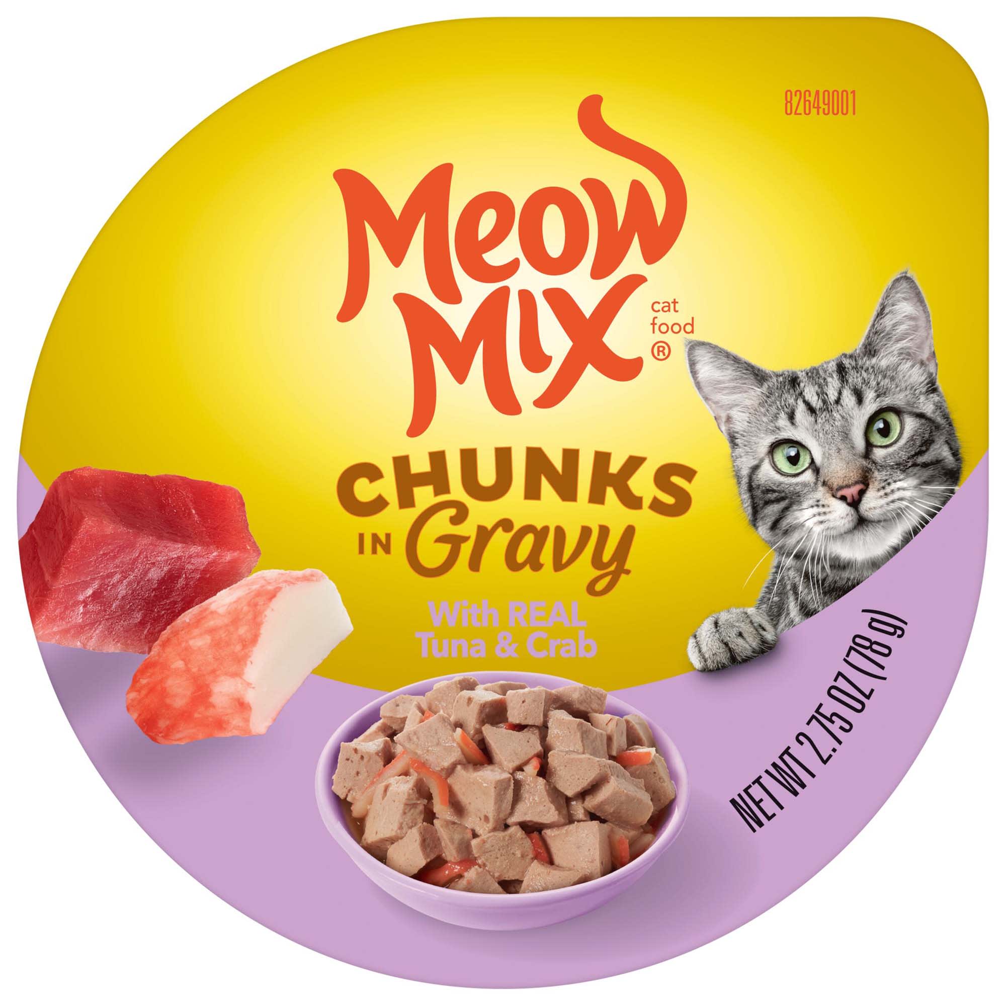 Meow Mix Chunks in Gravy with REAL Tuna Crab Wet Cat Food,