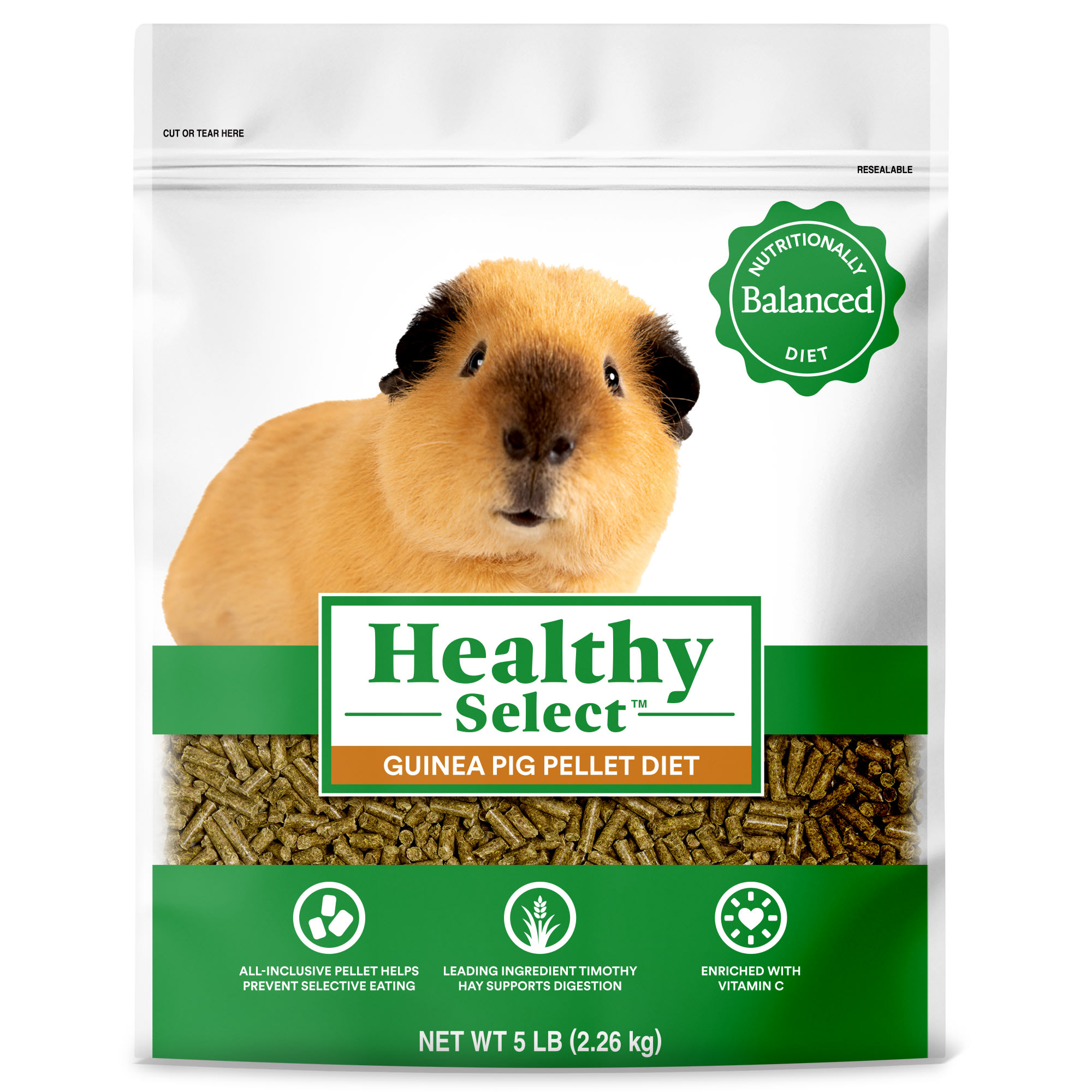 View of Healthy Select Guinea Pig Pellet Diet for Small Animals, 5 lbs. | Petco