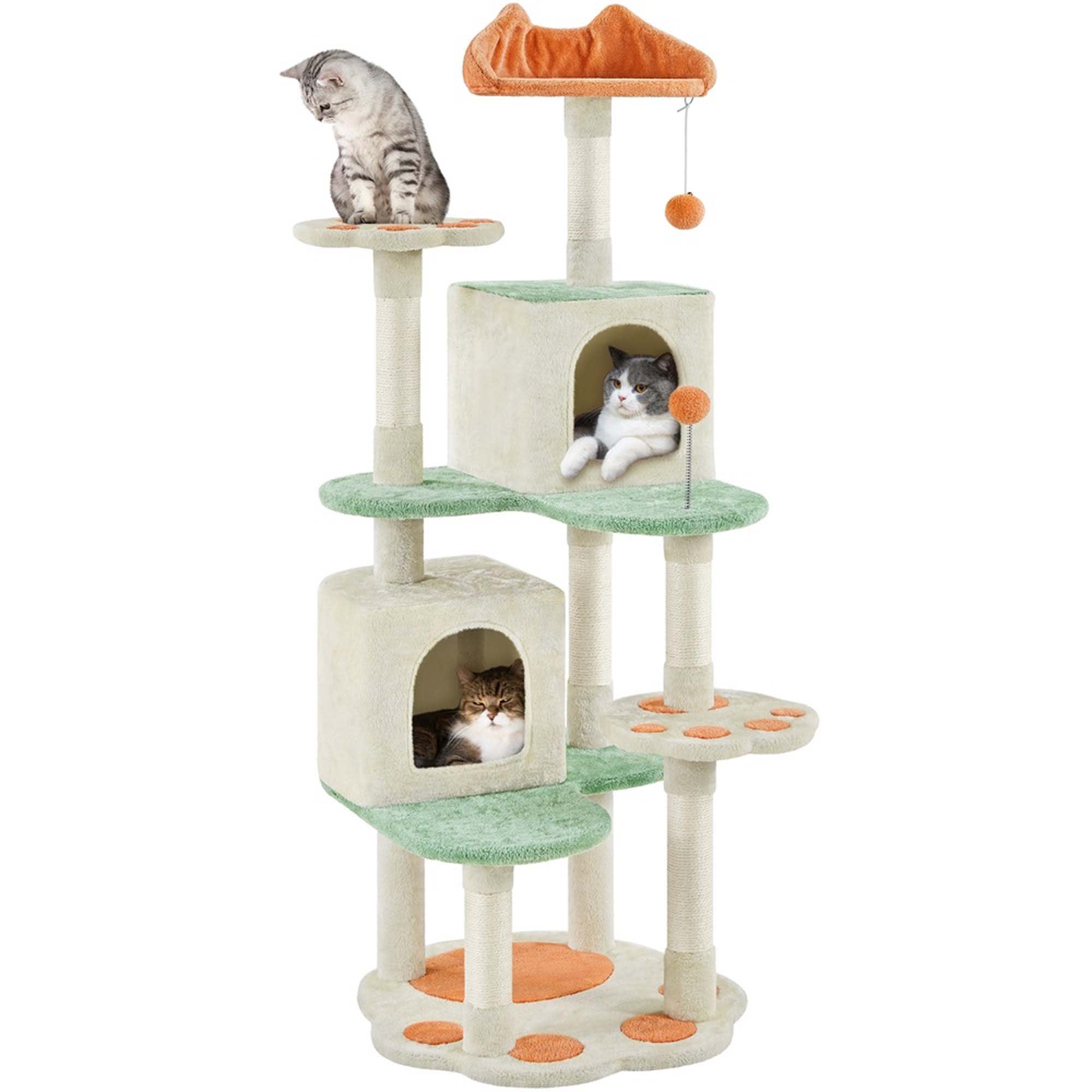 Topeakmart Cat Tree Cat Paw-Shaped Play Tower, 57.5"H, Beige | Petco