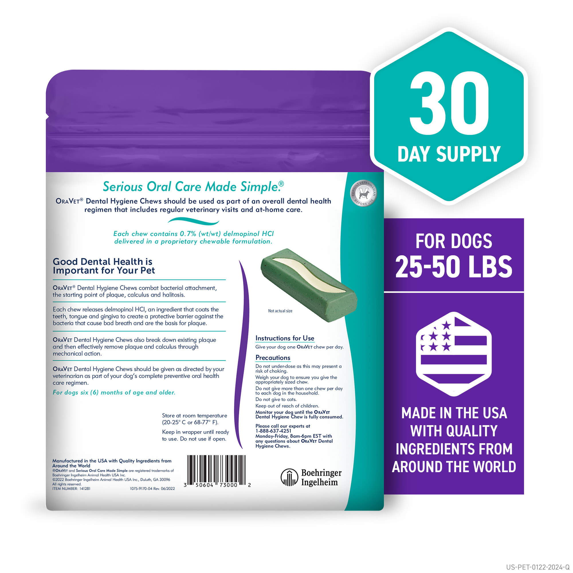 ORAVET Medium Dental Chews for Dogs, Count of 30 Petco