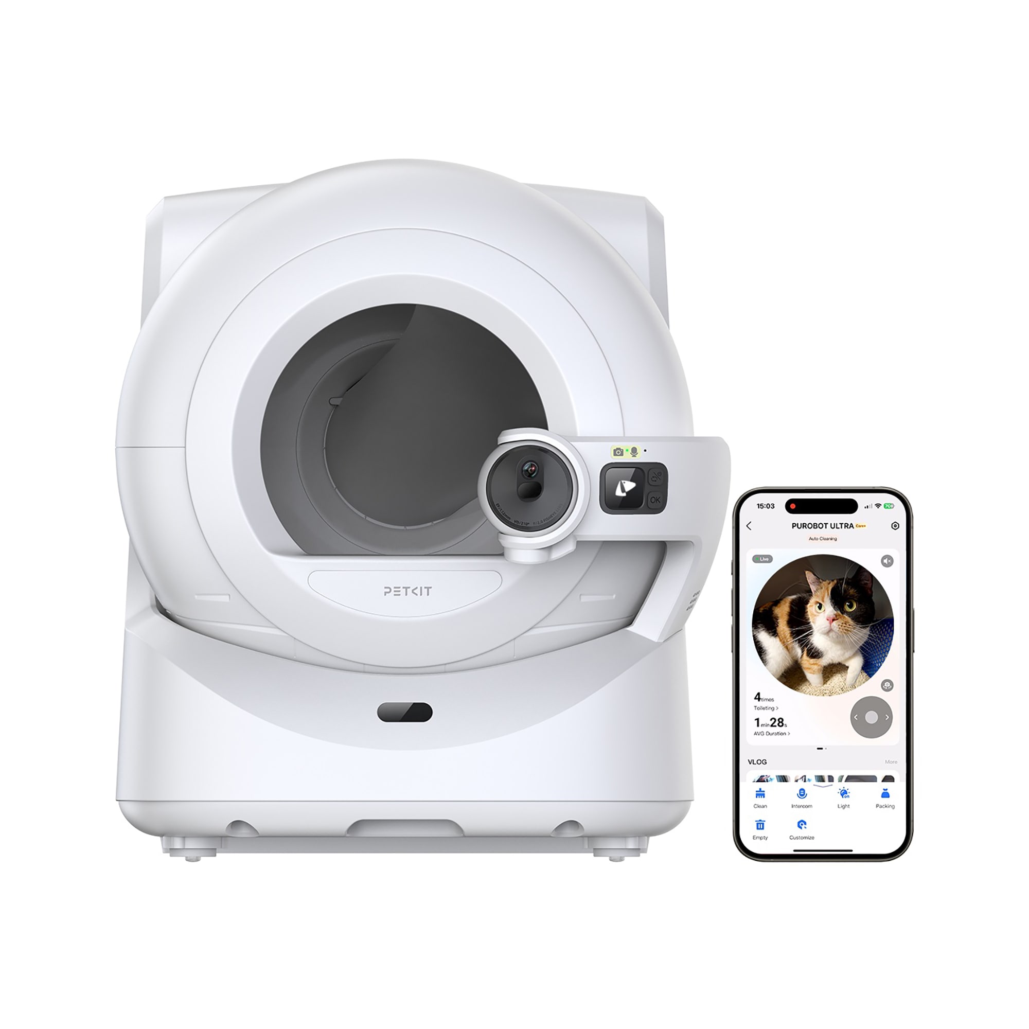 PetKit Purobot Ultra Self-Cleaning Cat Litter Box, Glossy White