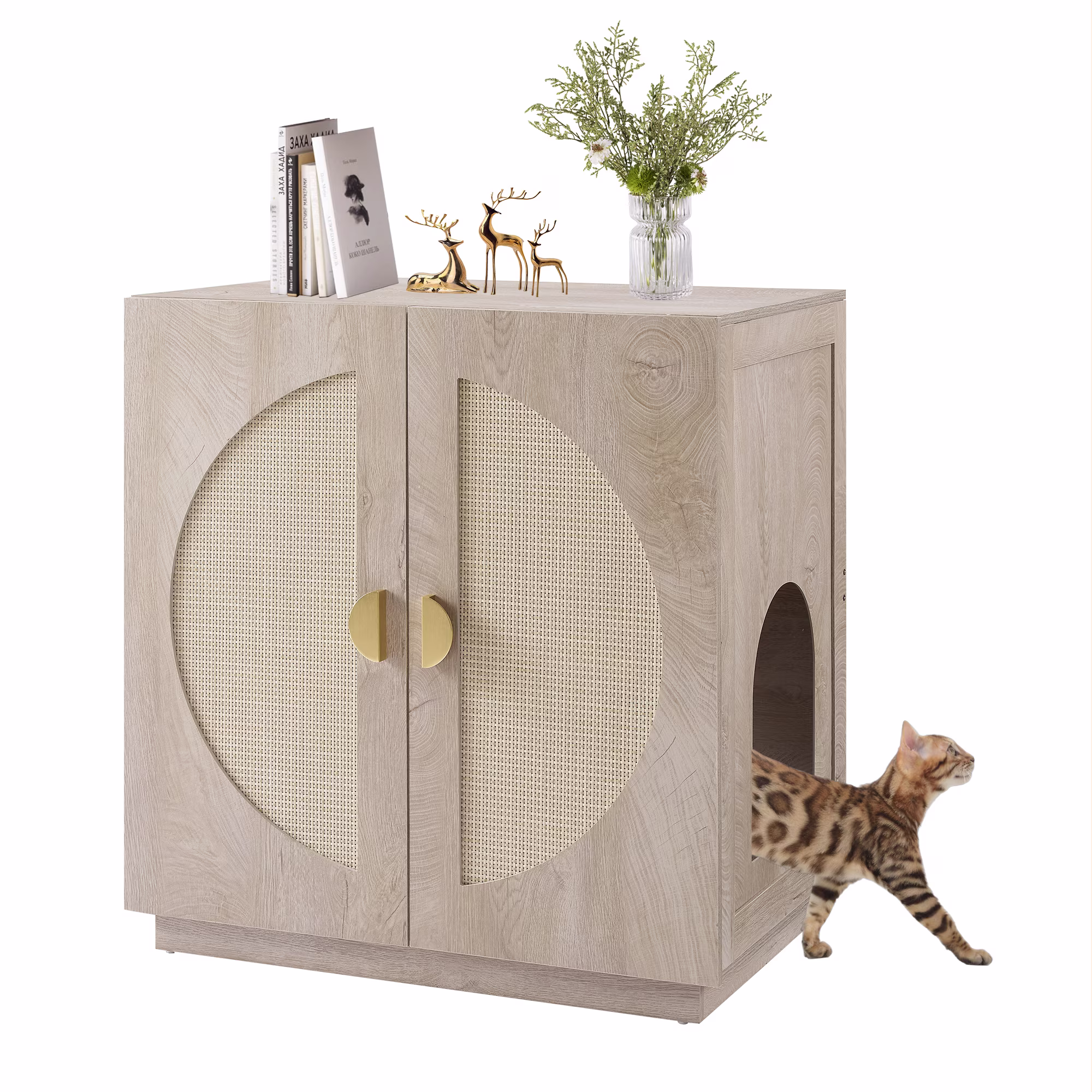 UniPaws Tall Cat Litter Box Enclosure with Shelves, Weathered Grey, 28. ...