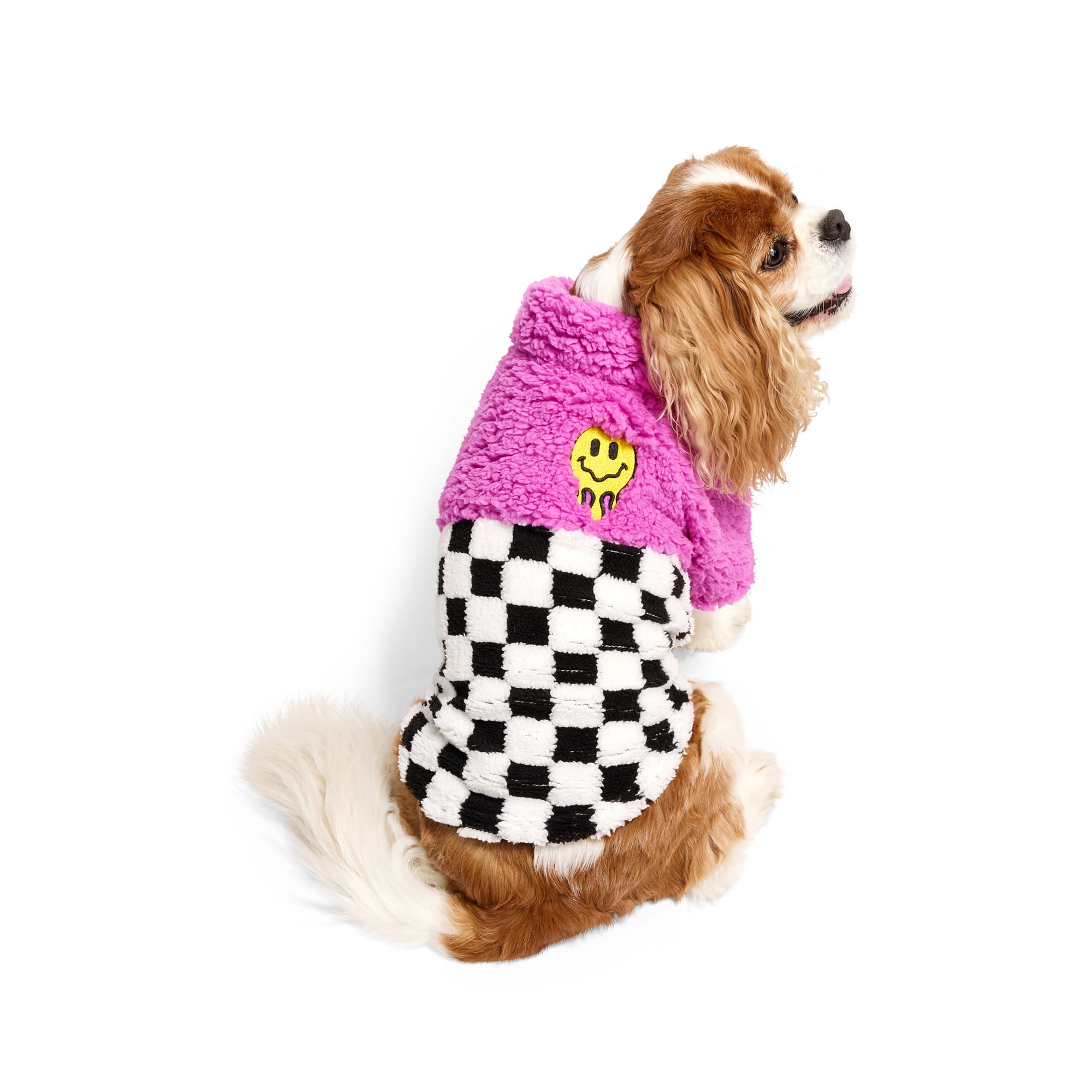 YOULY Pop Art Smiley Checkered Pet Zip-Up Fleece, X-Small | Petco