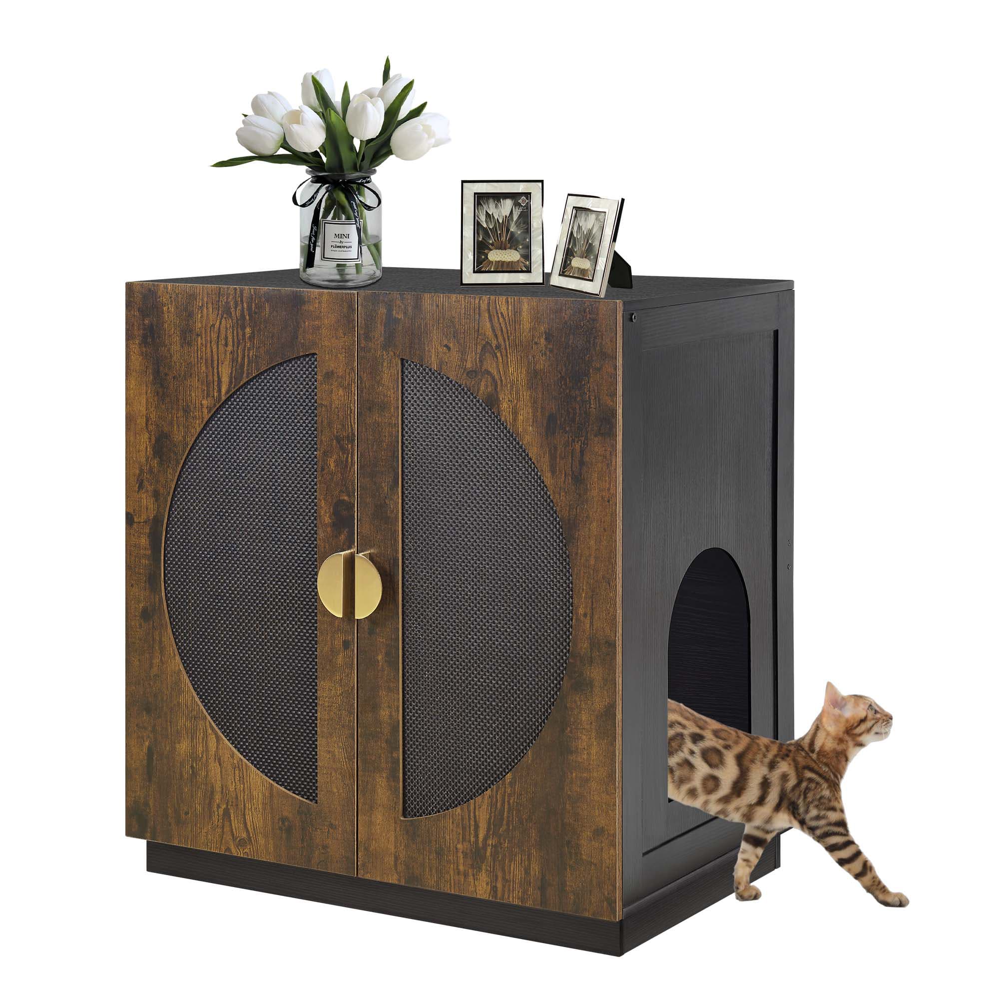 Unipaws High Type Cat Litter Box Enclosure, Walnut