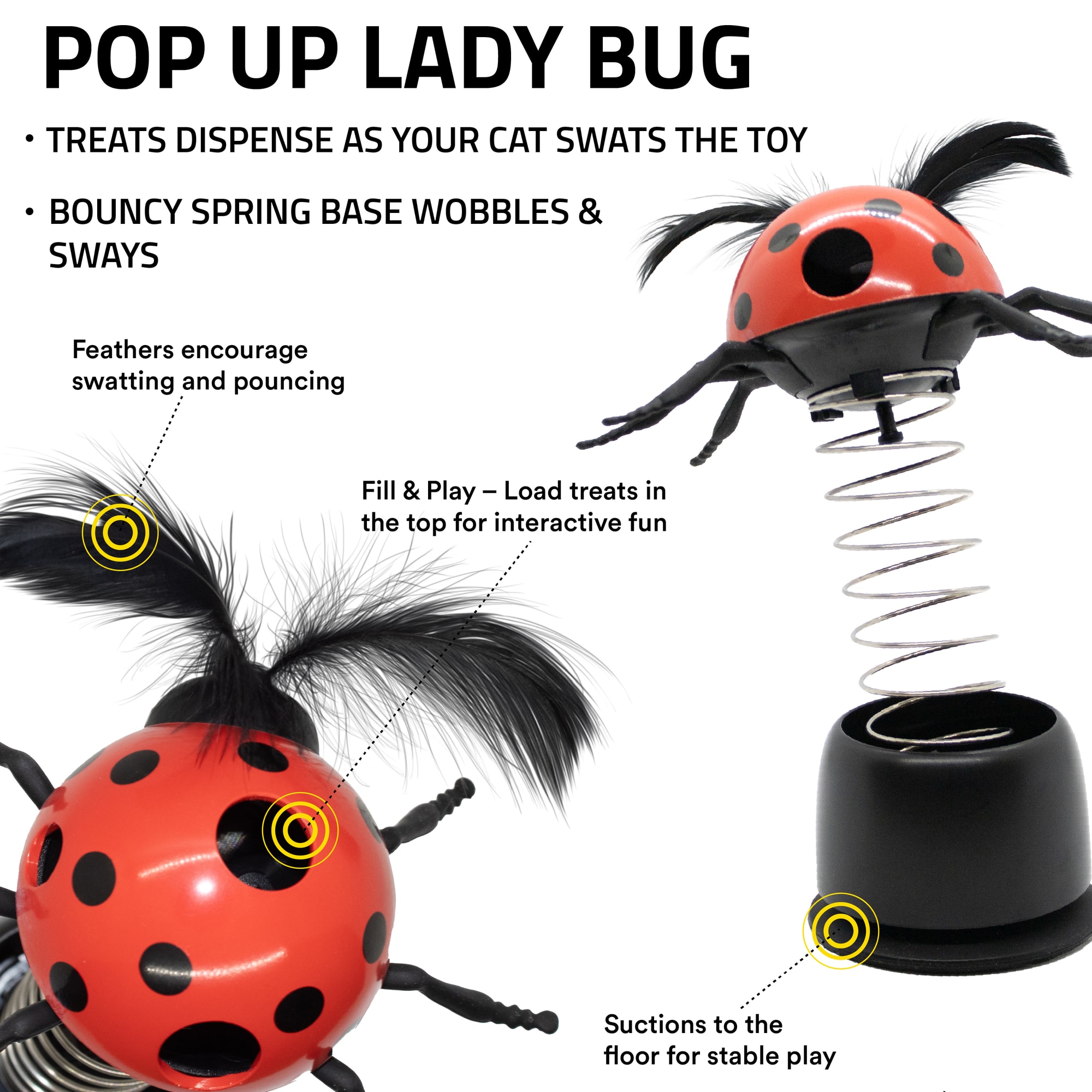 Playology Pop-Up Ladybug Treater Cat Toy Treat Dispenser