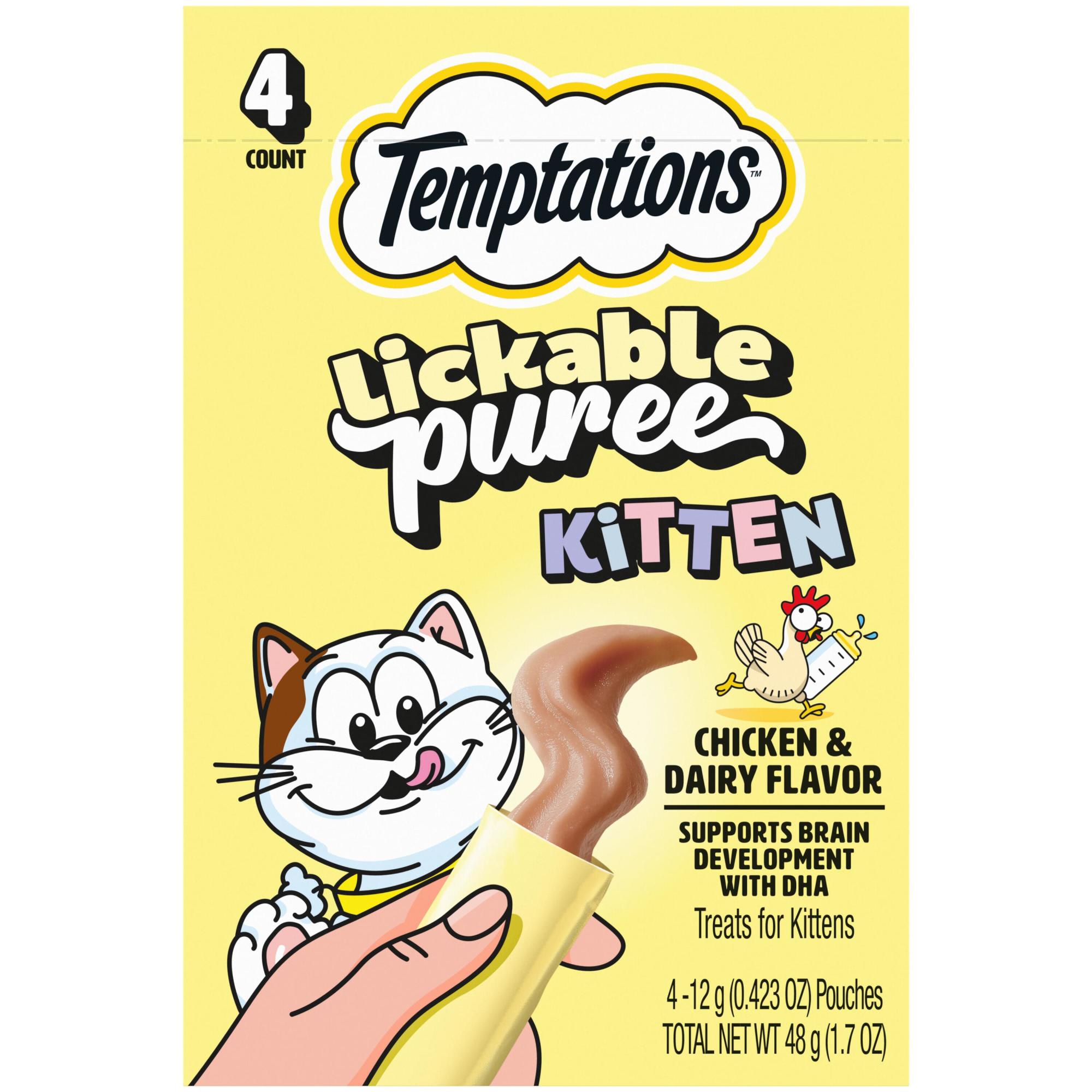 Temptations Creamy Puree Kitten Lickable Tasty Chicken Flavor Cat