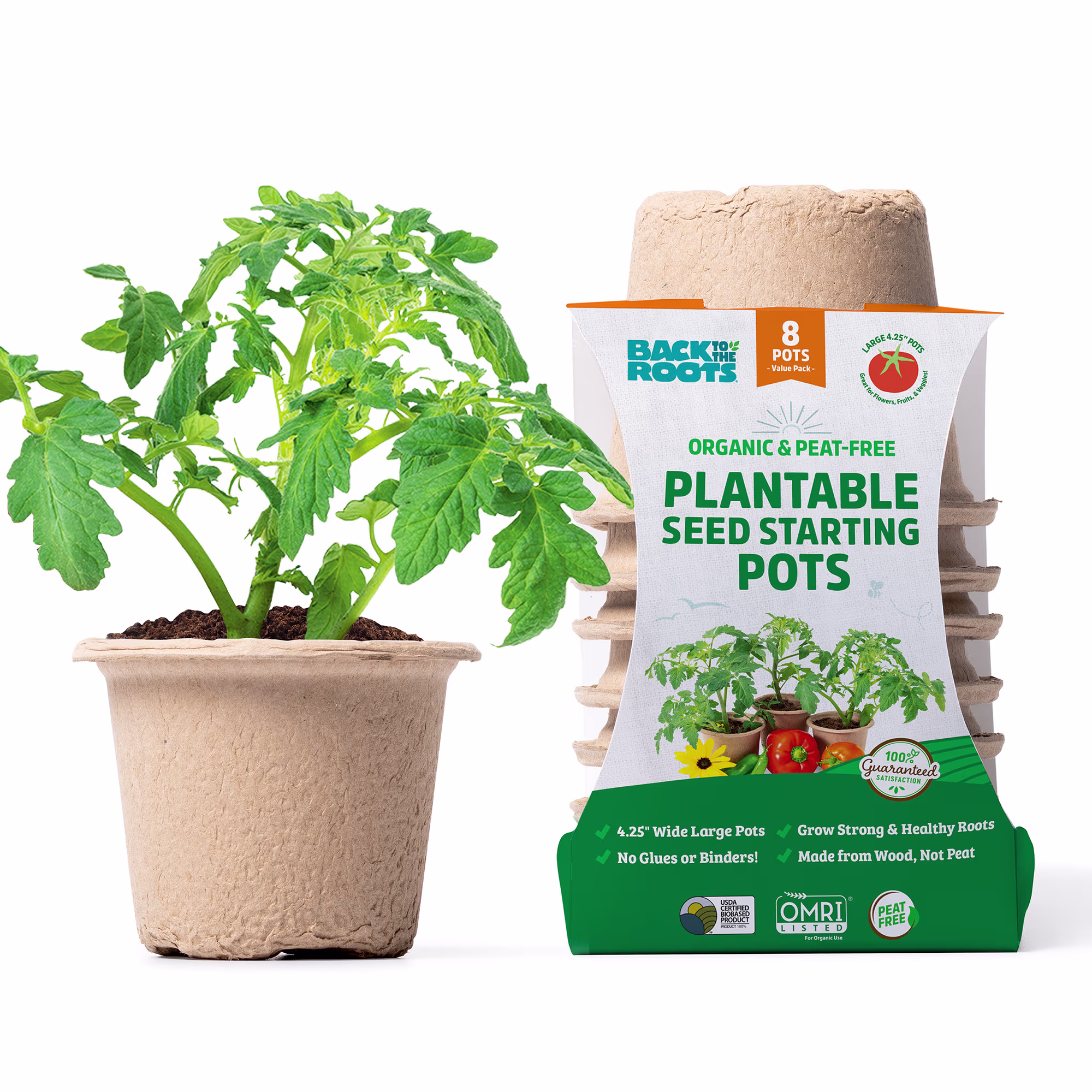 Back to the Roots Organic & Plantable Seed Starting Pots 4.25 in 8