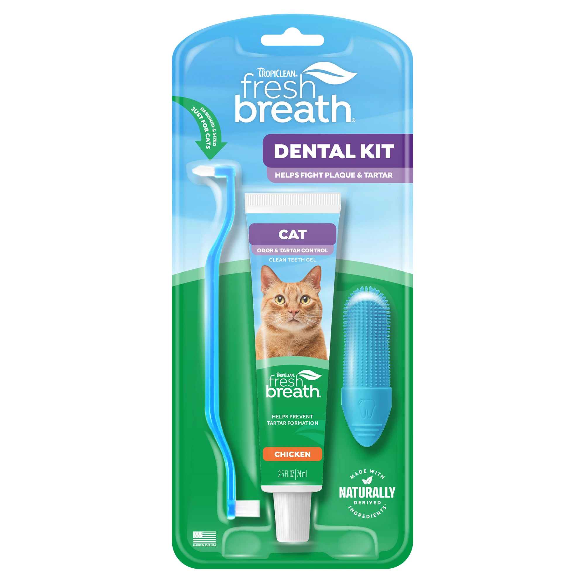 TropiClean, Fresh Breath, Odor & Tartar Control Dental Kit for Cats, 2.5 fl. oz.