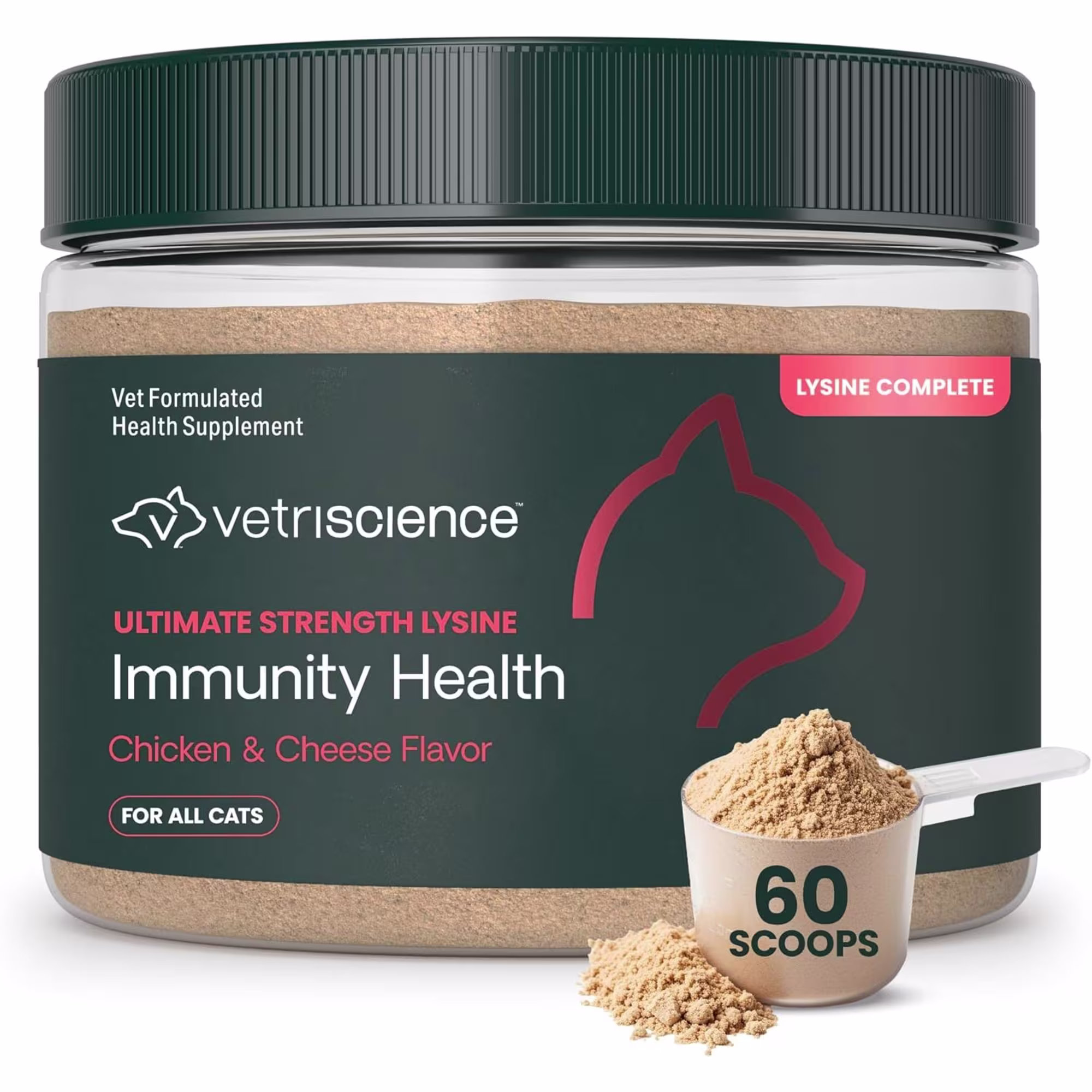 VetriScience Ultimate Strength Lysine Immunity Health Complete Immune & Respiratory Supplement for Cats, 0.22 lbs., 60 Scoops