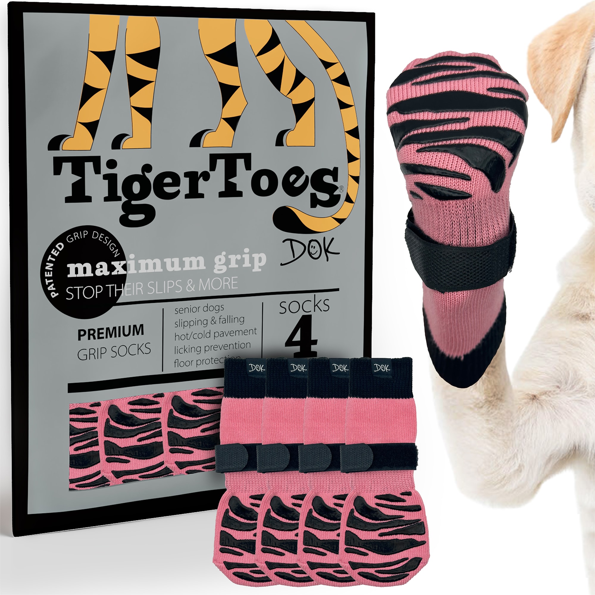 DOK TigerToes Sassy Pink Premium Non-Slip Dog Socks, XX-Small | Petco