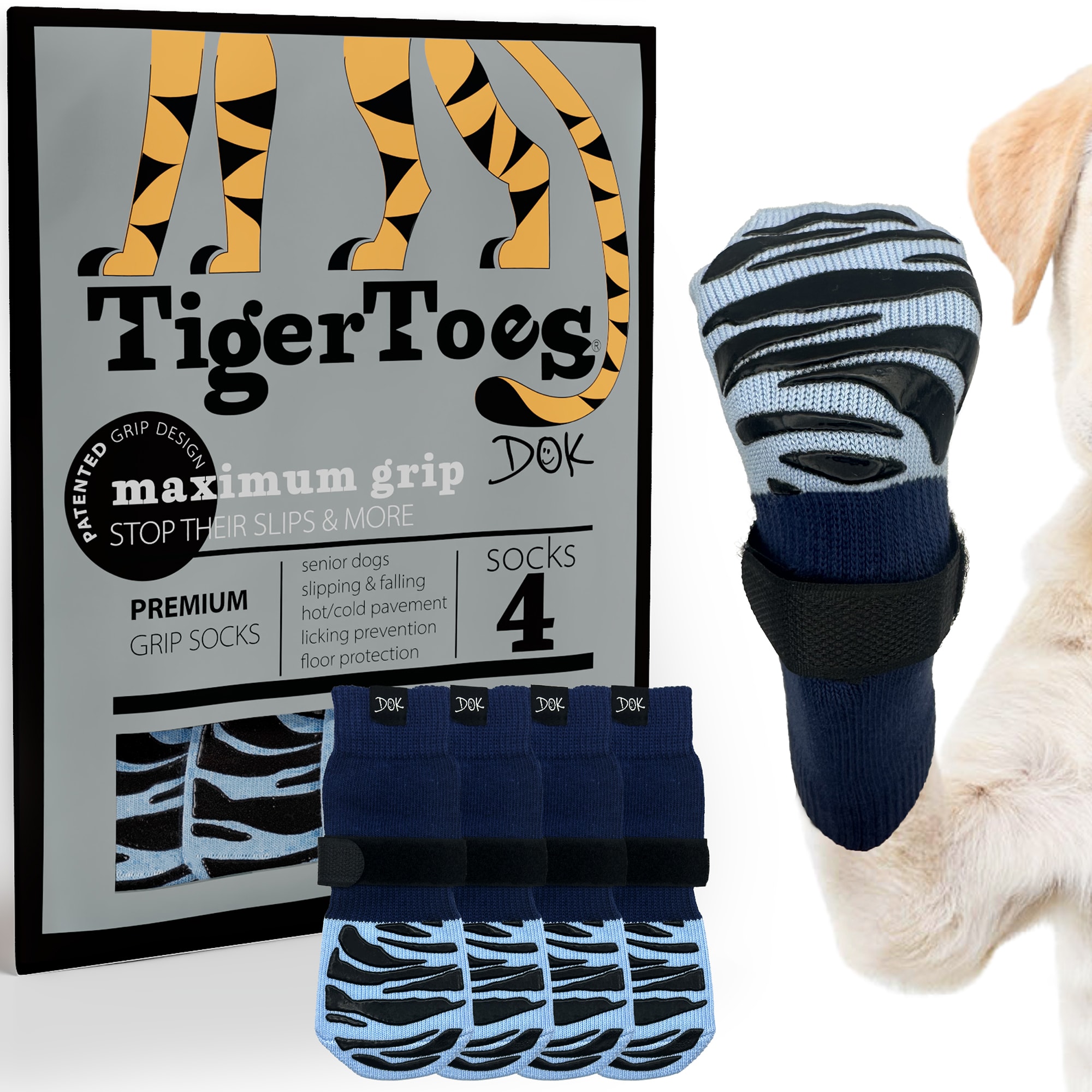 DOK TigerToes Breezy Blue Premium Non-Slip Dog Socks, X-Small | Petco
