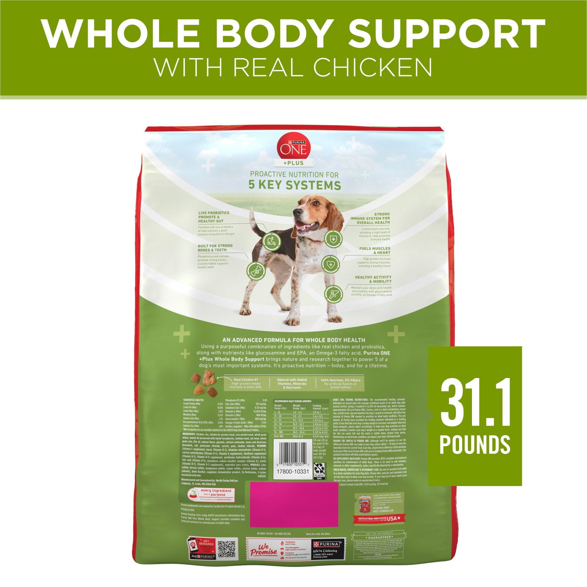 Purina ONE Plus Whole Body Support with Chicken Dry Dog Food, 31.1