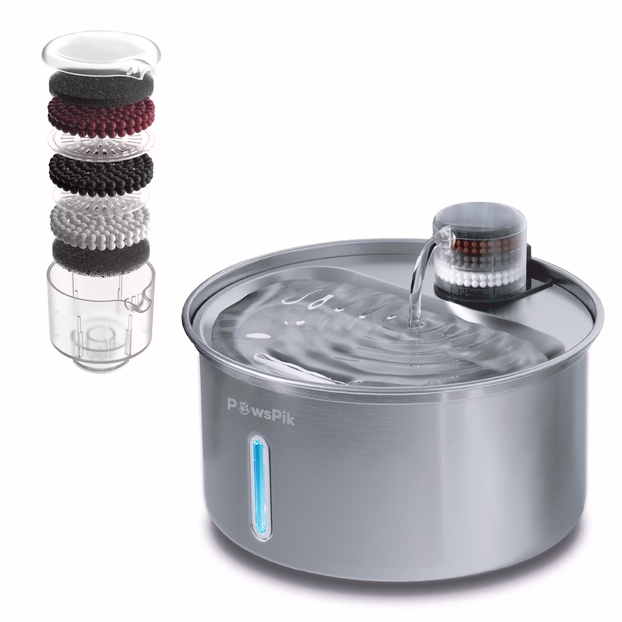PawsPik PureFlow MAX Stainless Steel Curve Dog & Cat Water