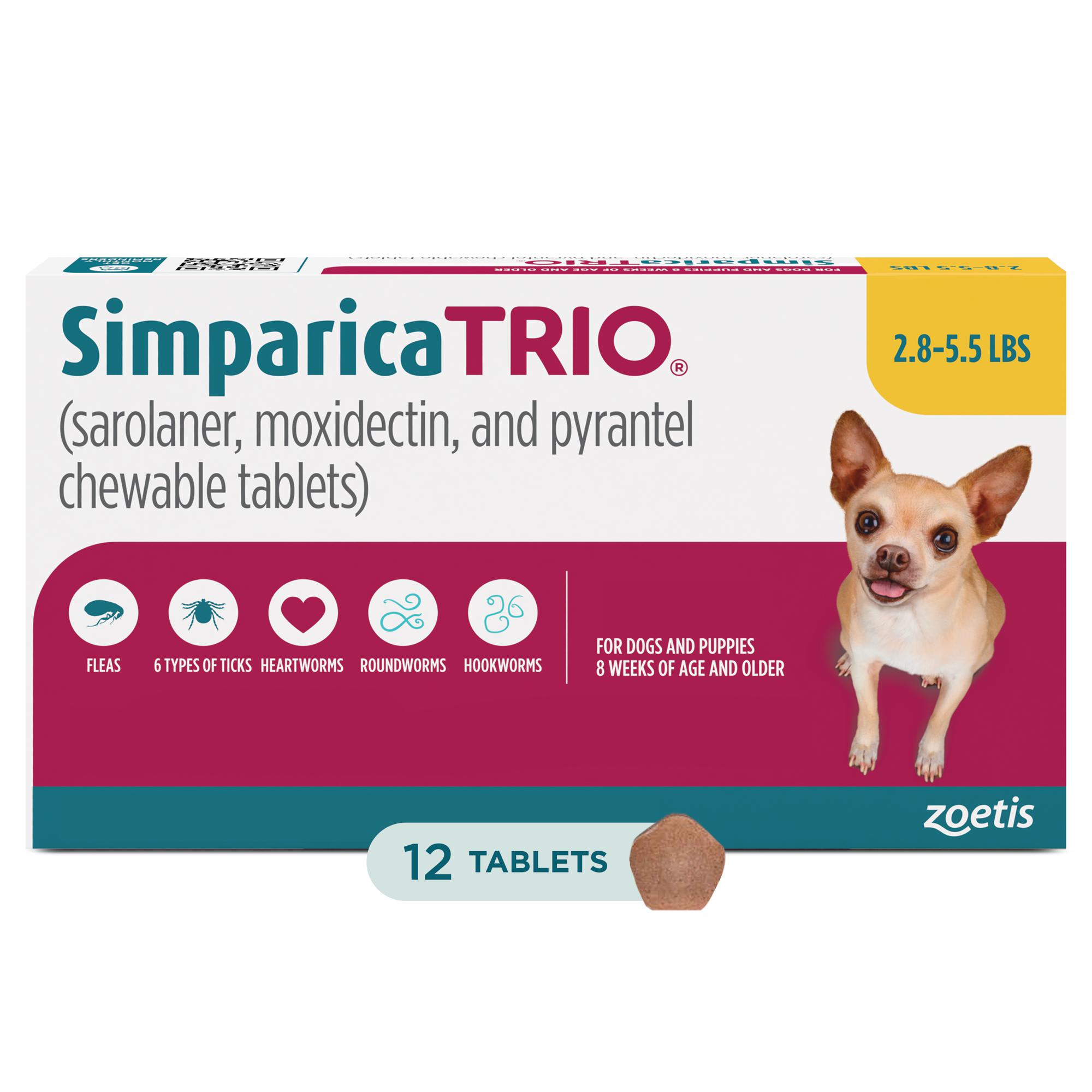 Simparica Trio for Dogs 2.8-5.5 lbs., 6 Month Supply