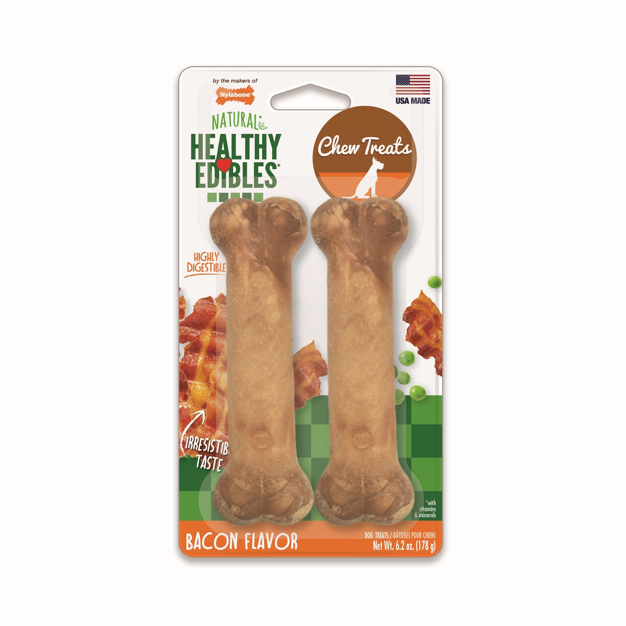 Nylabone Healthy Edibles Bacon Flavored Dog Bone Chews Small Pack of 2 Petco