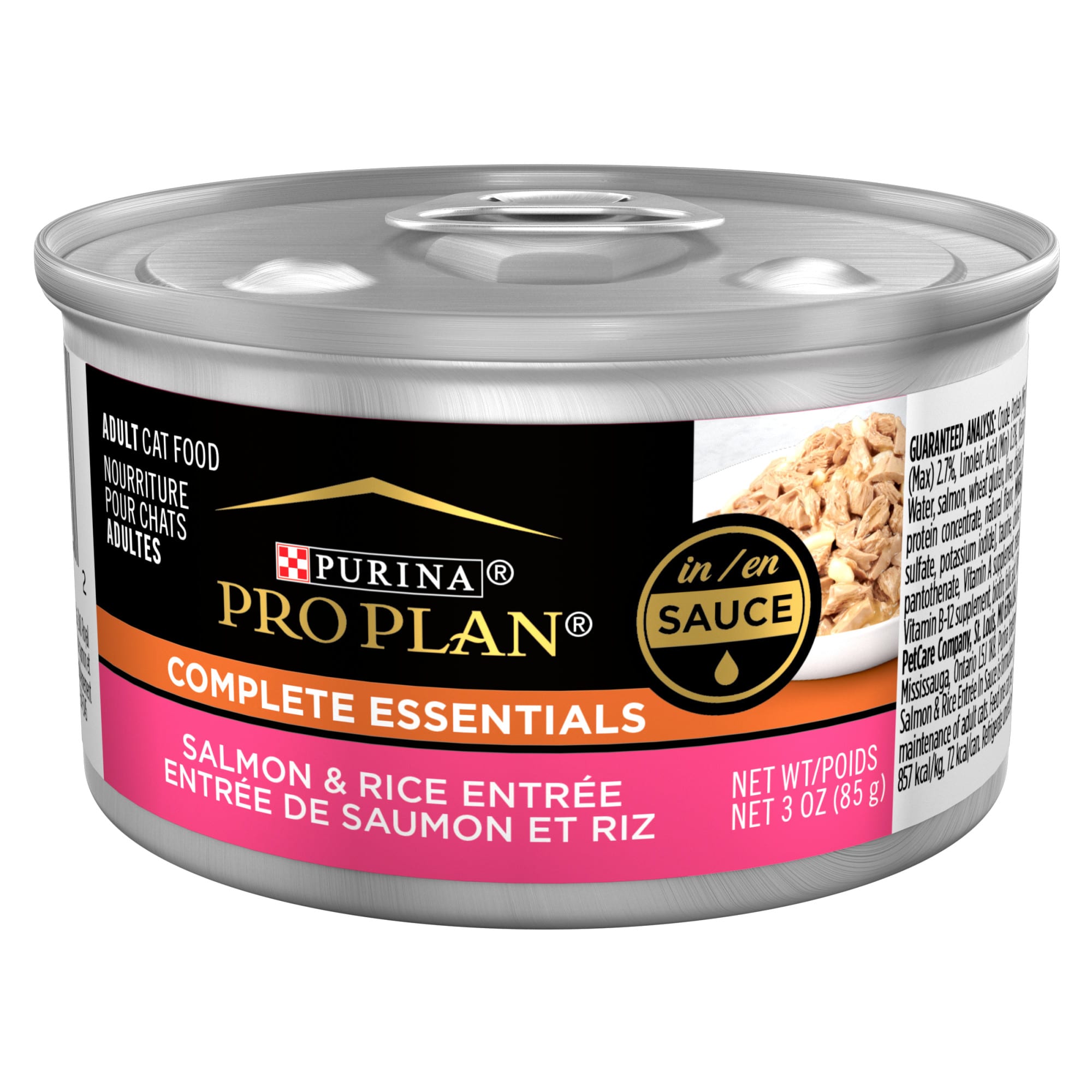 Purina Pro Plan Complete Essentials High Protein Salmon Rice Entree in Sauce Gravy Pate Wet Cat Food 3 oz. Case of 24