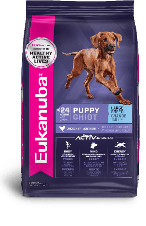 Bag of large breed puppy food