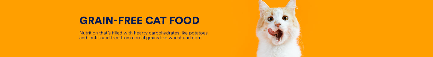 Grain-free cat food. Nutrition that's filled with hearty carbohydrates like potatoes and lentils and free from cereal grains like wheat and corn.