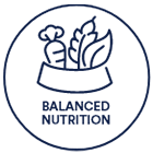 Balanced nutrition icon. A graphic of a carrot and lettuce in a bowl.