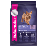A bag of dry puppy food for a small puppy