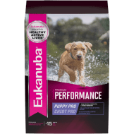 A bag of dry puppy food for an active breed puppy