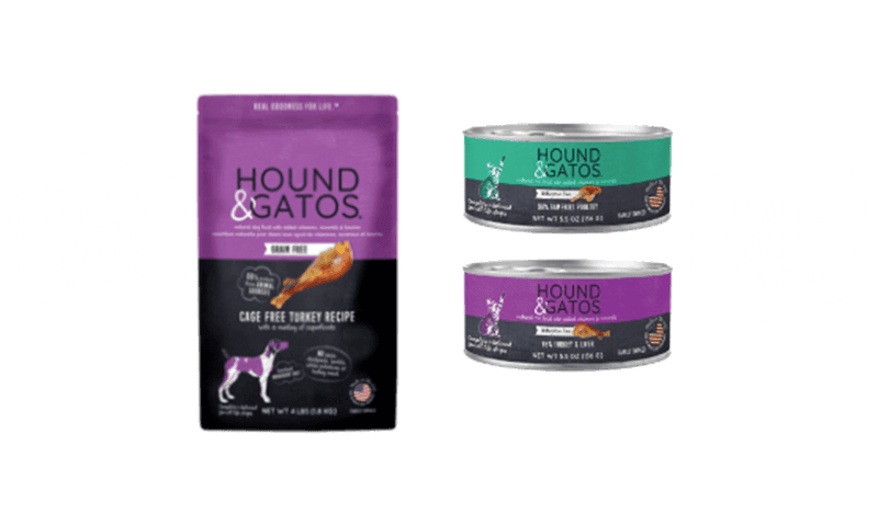 Natural recipes for dogs and cats. 84 to 98 percent protein from animal sources for dogs; 87 to 89 for cats
