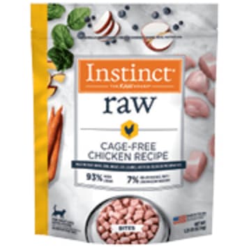 A bag of Instinct frozen raw cat food