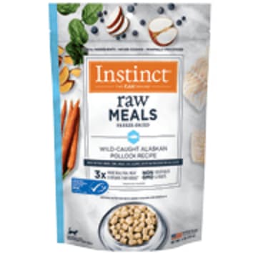 A bag of Instinct freeze-dried raw cat food