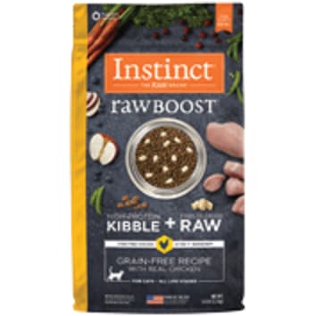 A bag of Instinct raw plus kibble cat food