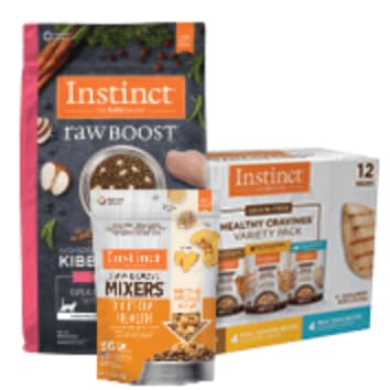 Three Instinct cat food products