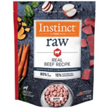 A bag of Instinct frozen raw dog food