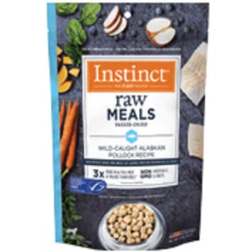 A bag of Instinct freeze-dried raw dog food
