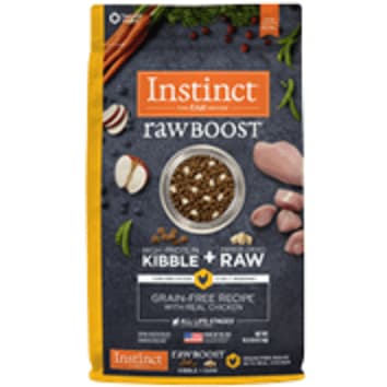 A bag of Instinct raw plus kibble dog food