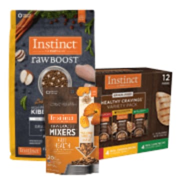 Three Instinct dog food products